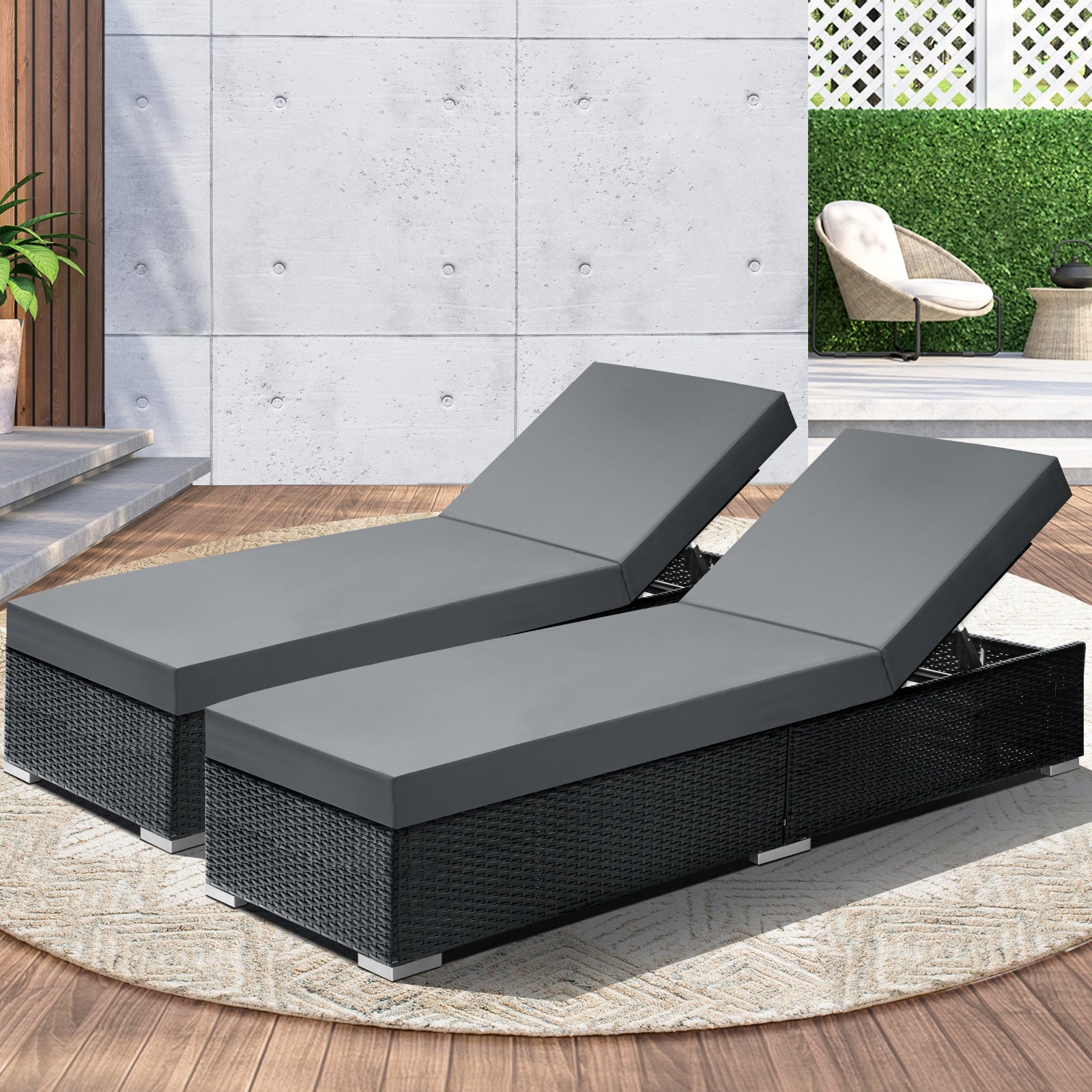 Livsip Sun Lounger Outdoor Furniture Rattan Wicker Lounge Garden Patio Sofa 2X - Sunyee