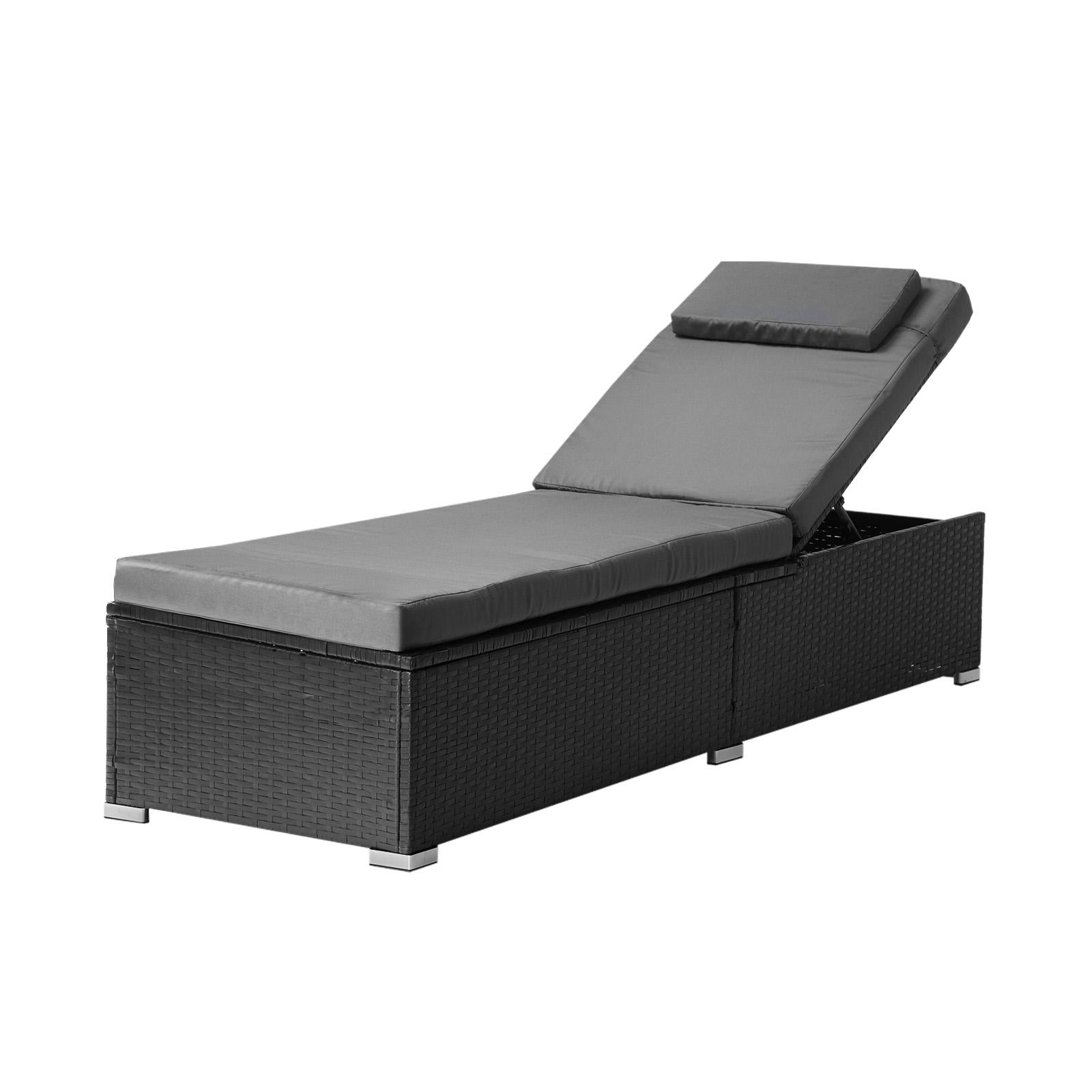 Livsip Sun Lounge Wicker Lounger & Table Patio Furniture Outdoor Setting Day Bed - Sunyee