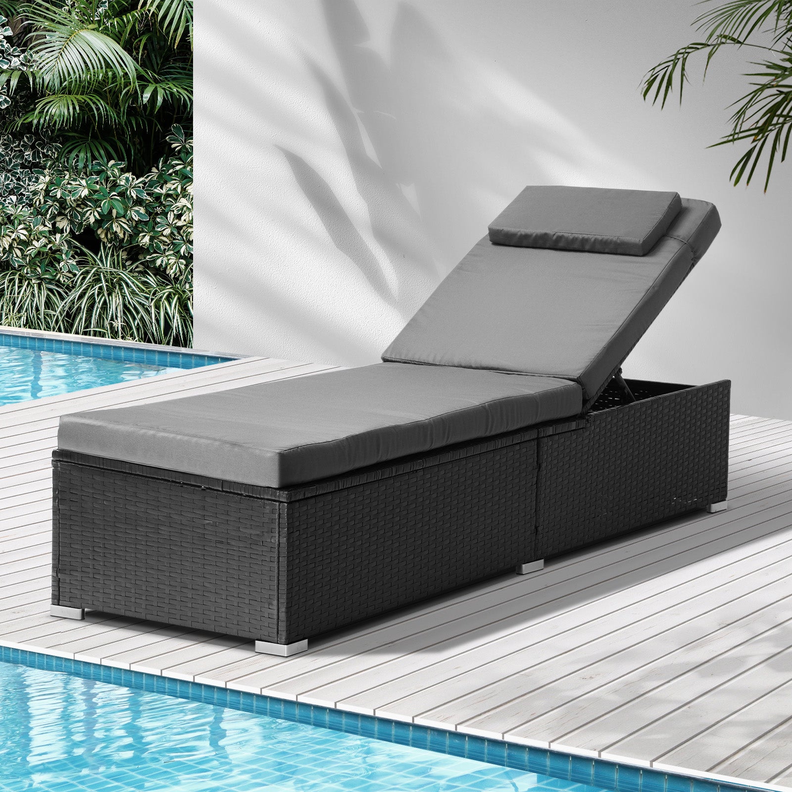 Livsip Sun Lounger Wicker Lounge Day Bed Table Outdoor Setting Patio Furniture - Sunyee