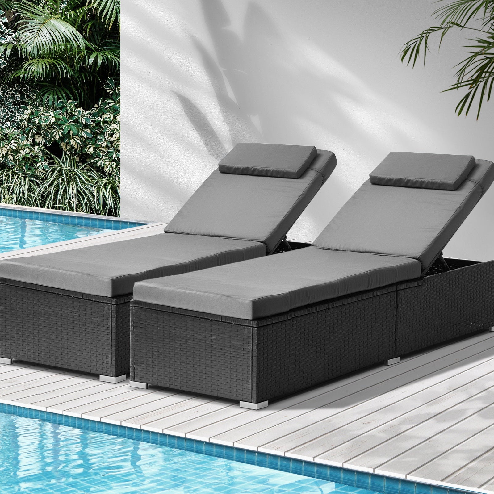 Livsip 2x Sun Lounge Wicker Lounger Outdoor Furniture Day Bed Sofa Patio Garden - Sunyee