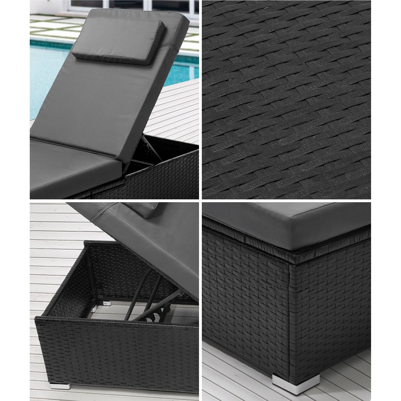 Livsip 2x Sun Lounge Wicker Lounger Outdoor Furniture Day Bed Sofa Patio Garden - Sunyee