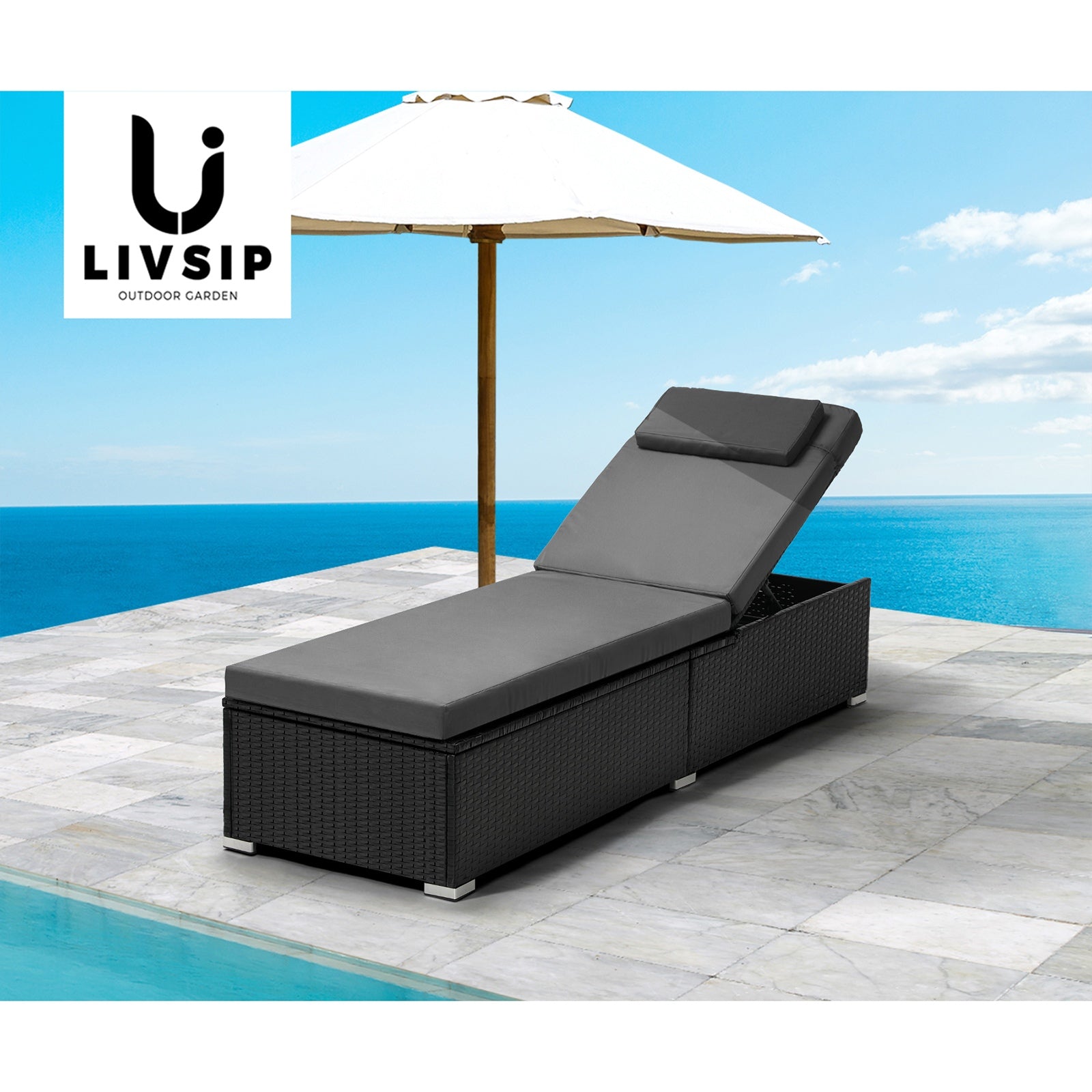 Livsip 2x Sun Lounge Wicker Lounger Outdoor Furniture Day Bed Sofa Patio Garden - Sunyee