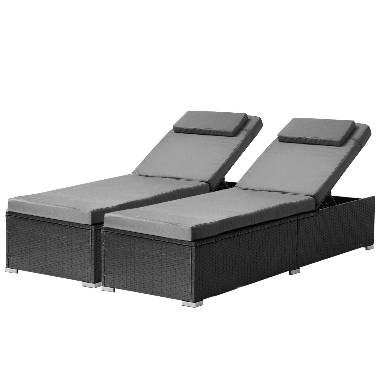 Livsip 2x Sun Lounge Wicker Lounger Outdoor Furniture Day Bed Sofa Patio Garden - Sunyee