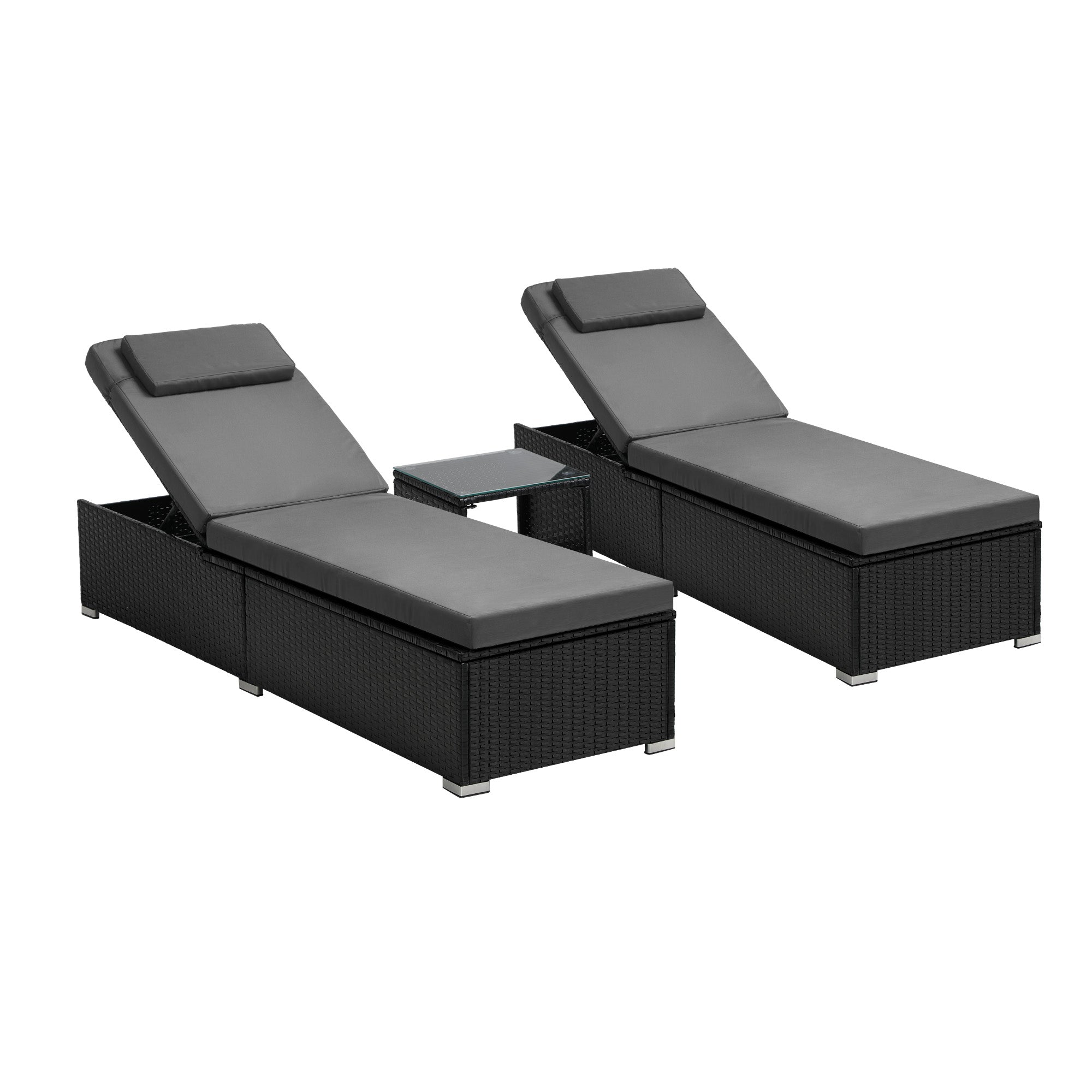 Livsip 2X Sun Lounge Wicker Lounger Table Setting Outdoor Furniture Day Bed - Sunyee
