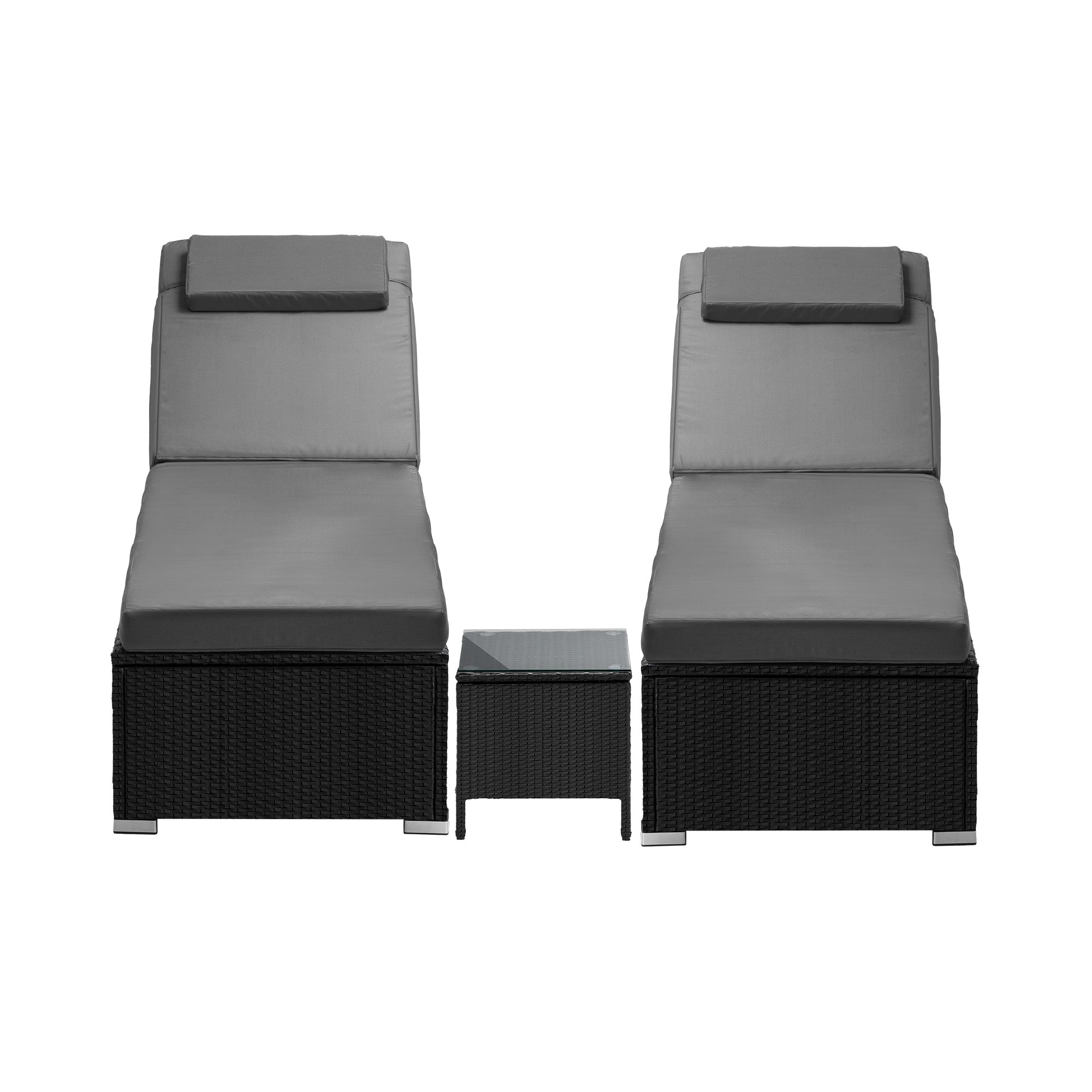 Livsip 2X Sun Lounge Wicker Lounger Table Setting Outdoor Furniture Day Bed - Sunyee