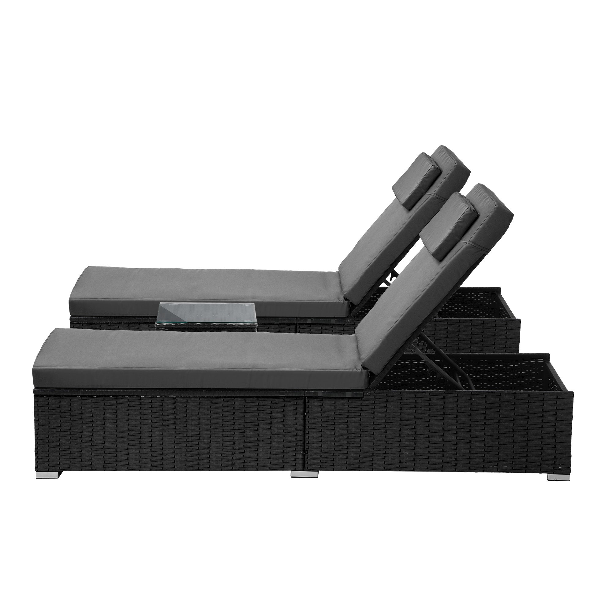 Livsip 2X Sun Lounge Wicker Lounger Table Setting Outdoor Furniture Day Bed - Sunyee