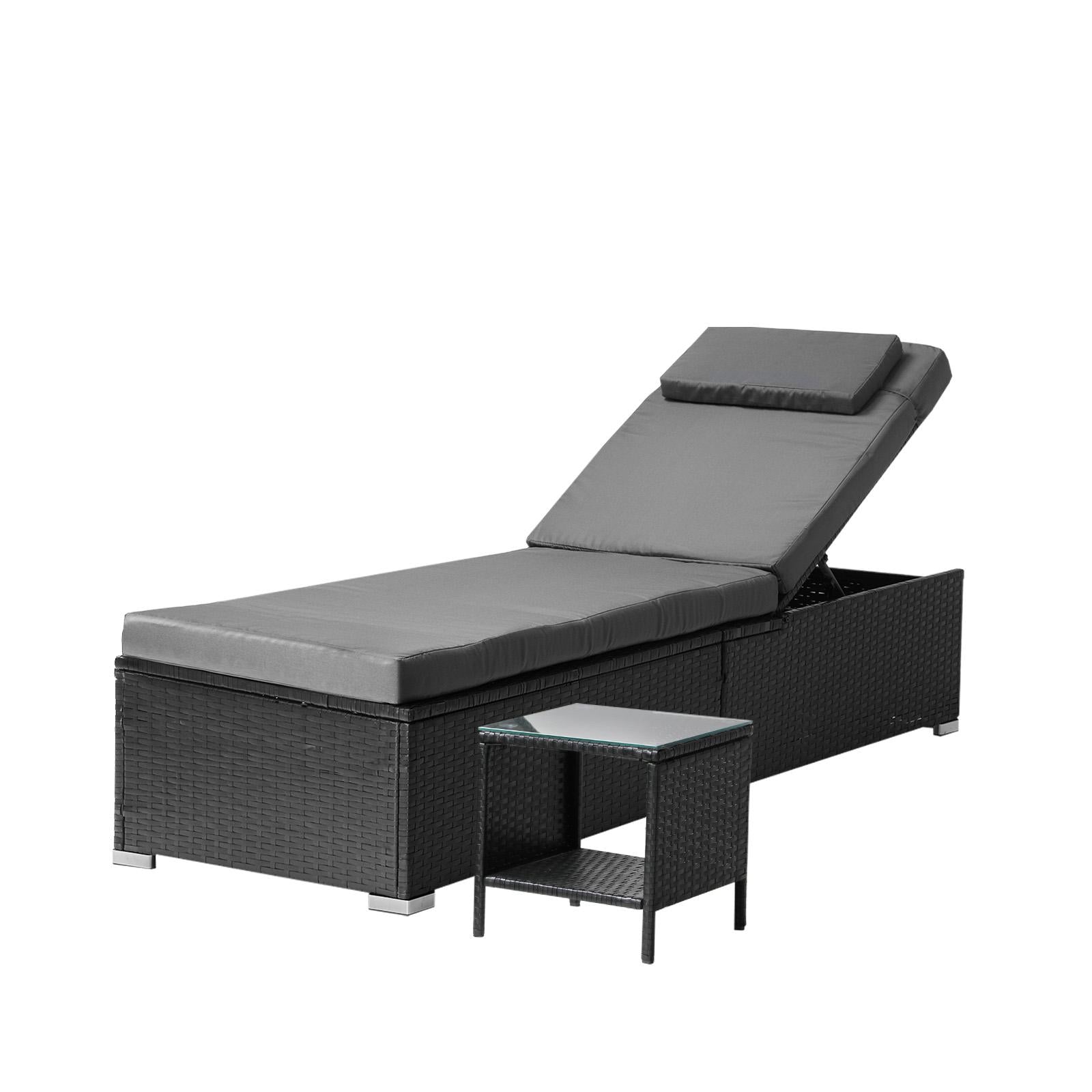 Livsip Sun Lounge Wicker Lounger & Table Patio Furniture Outdoor Setting Day Bed - Sunyee