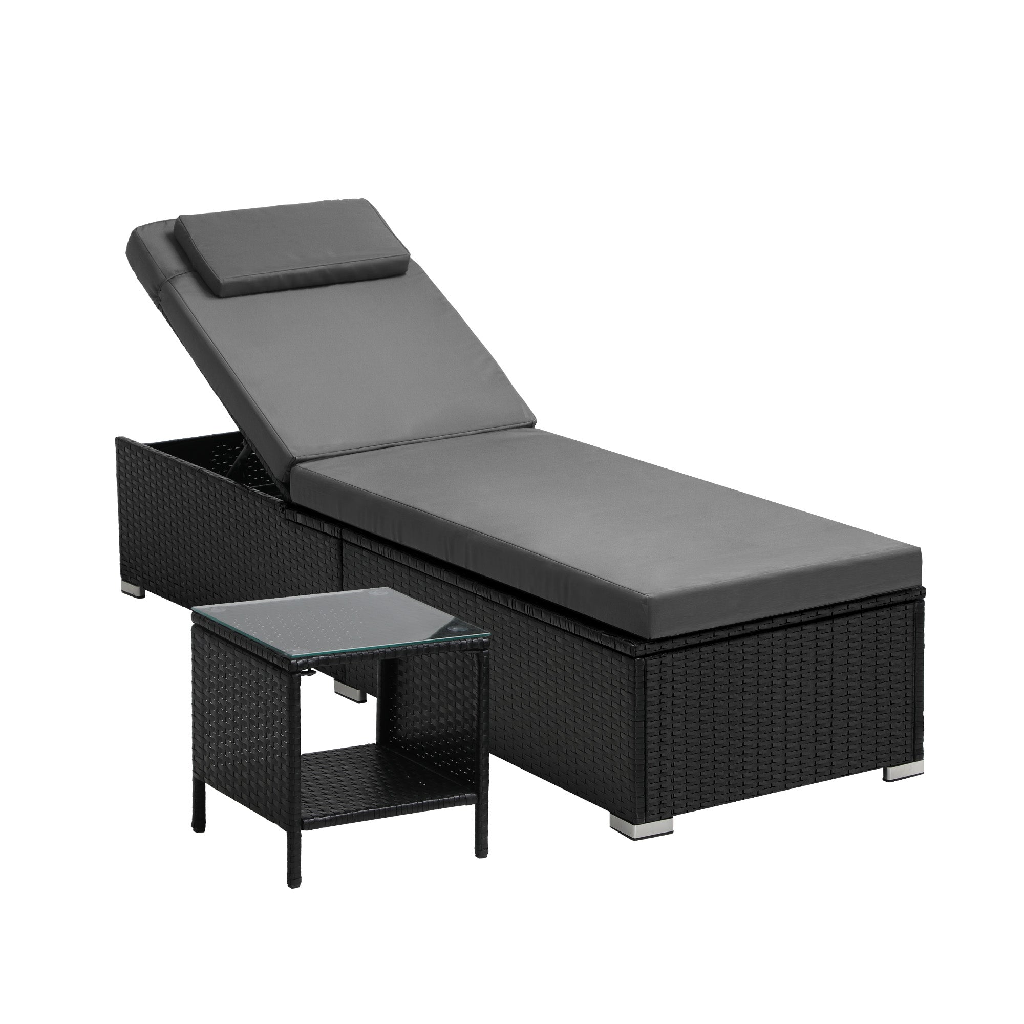 Livsip Sun Lounge Wicker Lounger Table Patio Furniture Outdoor Setting Day Bed - Sunyee