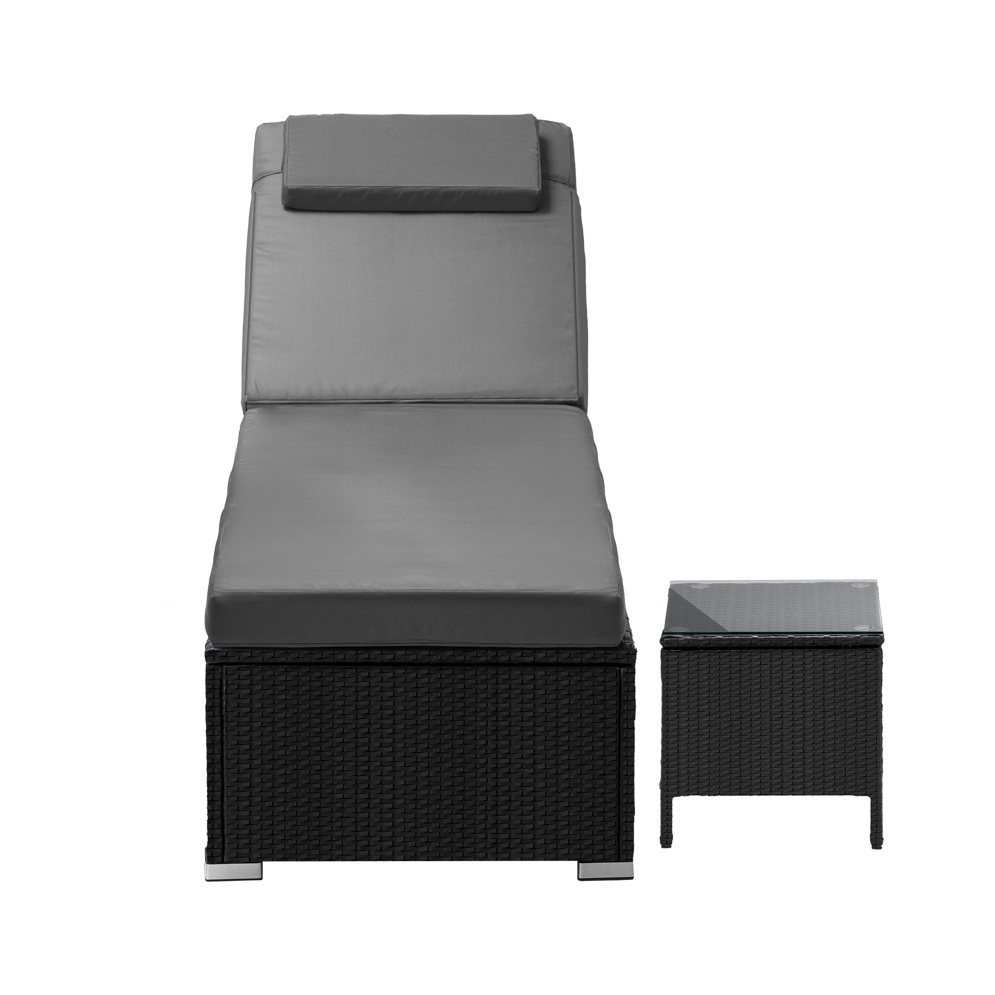 Livsip Sun Lounge Wicker Lounger Table Patio Furniture Outdoor Setting Day Bed - Sunyee