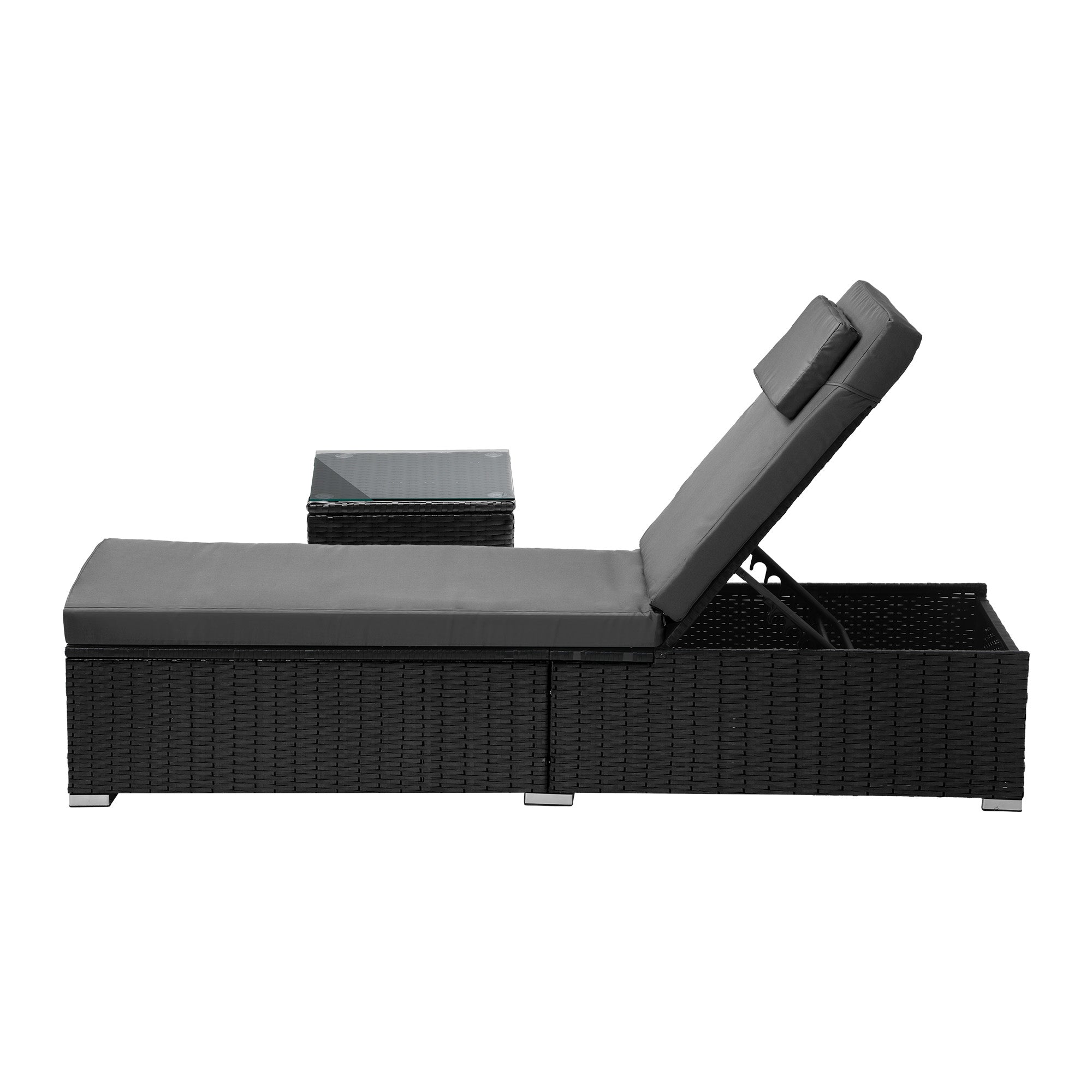 Livsip Sun Lounge Wicker Lounger Table Patio Furniture Outdoor Setting Day Bed - Sunyee