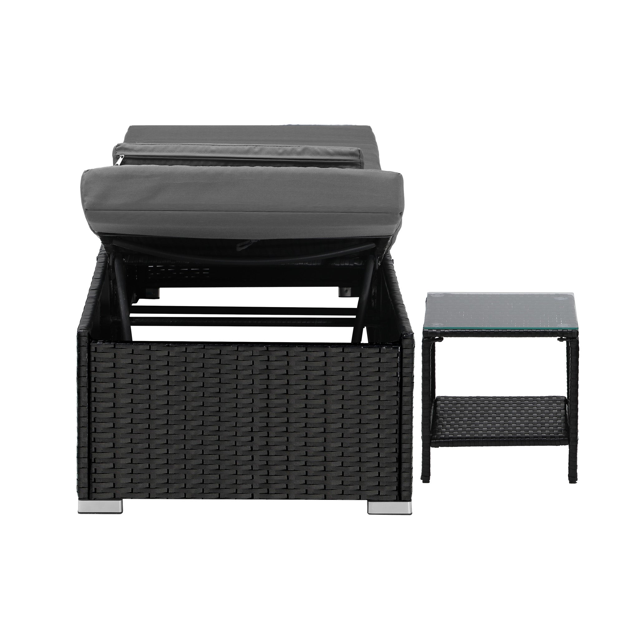 Livsip Sun Lounge Wicker Lounger Table Patio Furniture Outdoor Setting Day Bed - Sunyee