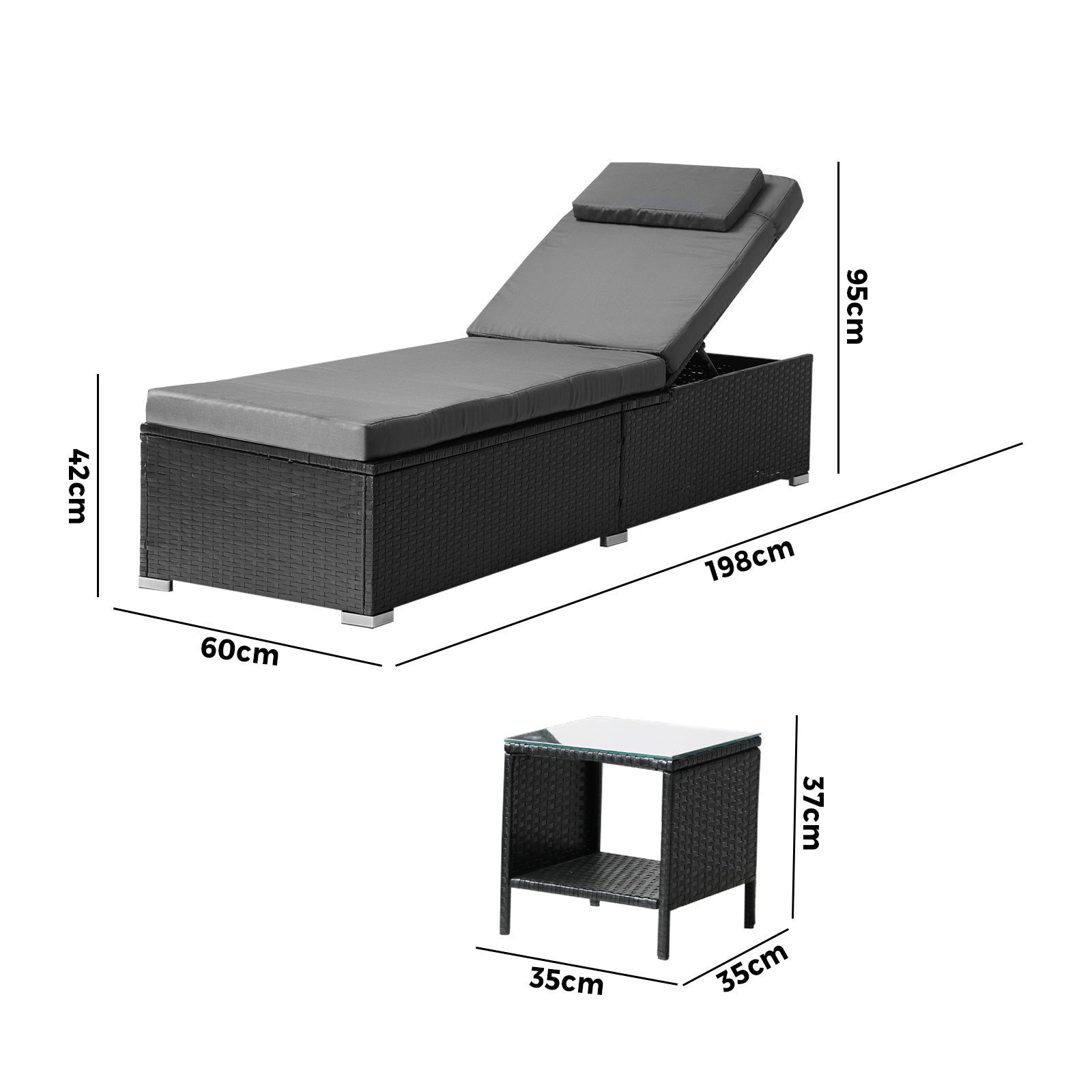 Livsip Sun Lounge Wicker Lounger & Table Patio Furniture Outdoor Setting Day Bed - Sunyee