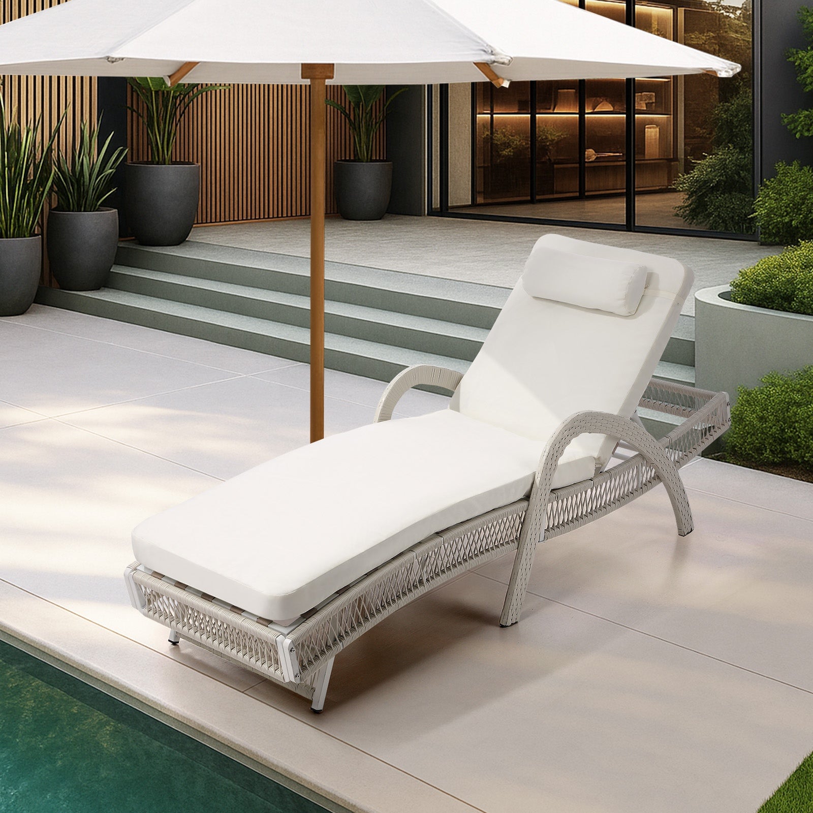 Livsip Sun Lounge Wicker Lounger Day Bed Outdoor Patio Furniture Beige - Sunyee