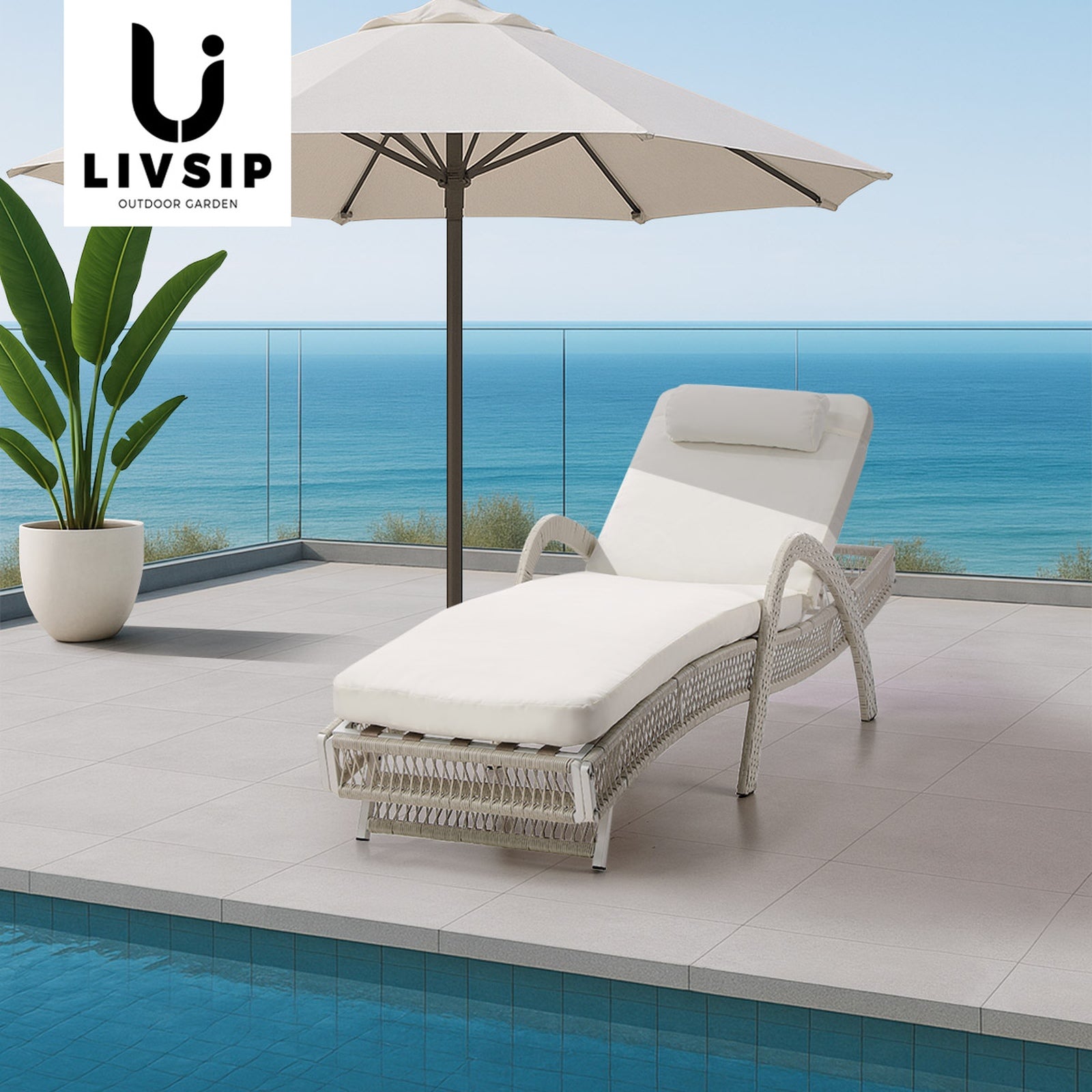Livsip Sun Lounge Wicker Lounger Day Bed Outdoor Patio Furniture Beige - Sunyee