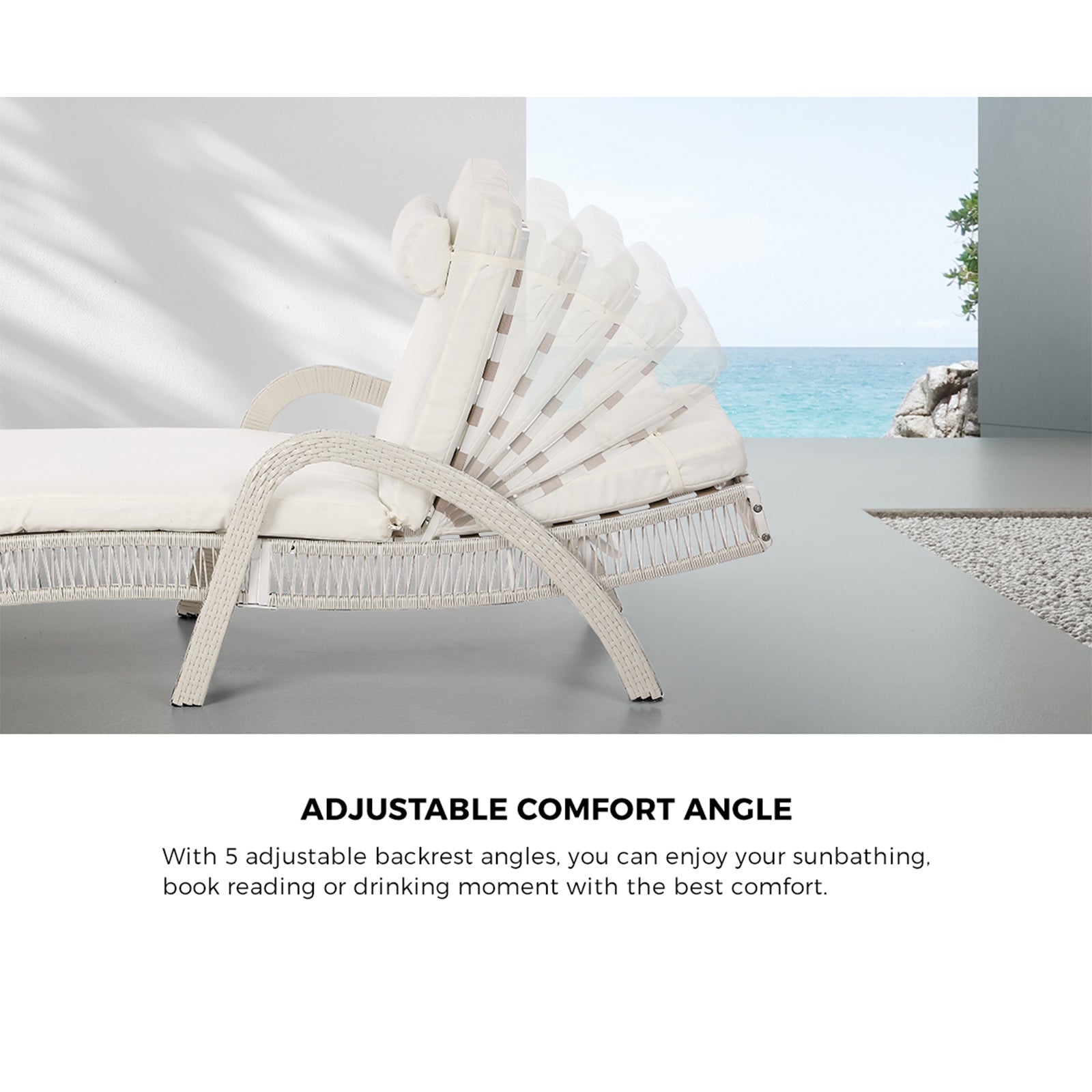 Livsip 3PCS Outdoor Sun Lounger Wicker Lounge Table Chairs Patio Furniture Beige - Sunyee