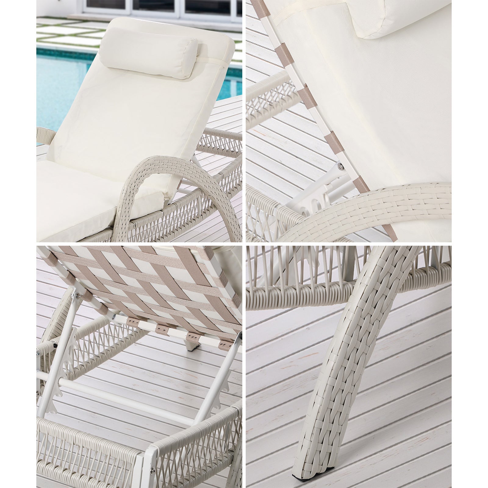 Livsip 3PCS Outdoor Sun Lounger Wicker Lounge Table Chairs Patio Furniture Beige - Sunyee