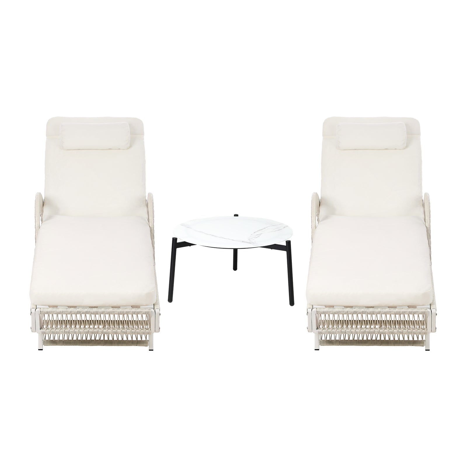 Livsip 3PCS Outdoor Sun Lounger Wicker Lounge Table Chairs Patio Furniture Beige - Sunyee