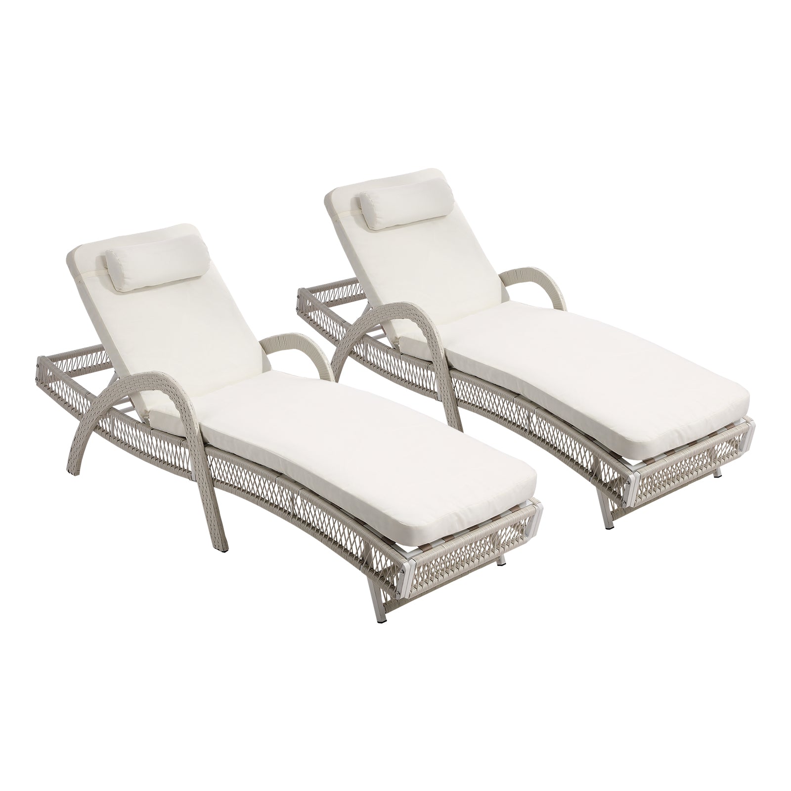 Livsip 3PCS Outdoor Sun Lounger Wicker Lounge Table Chairs Patio Furniture Beige - Sunyee