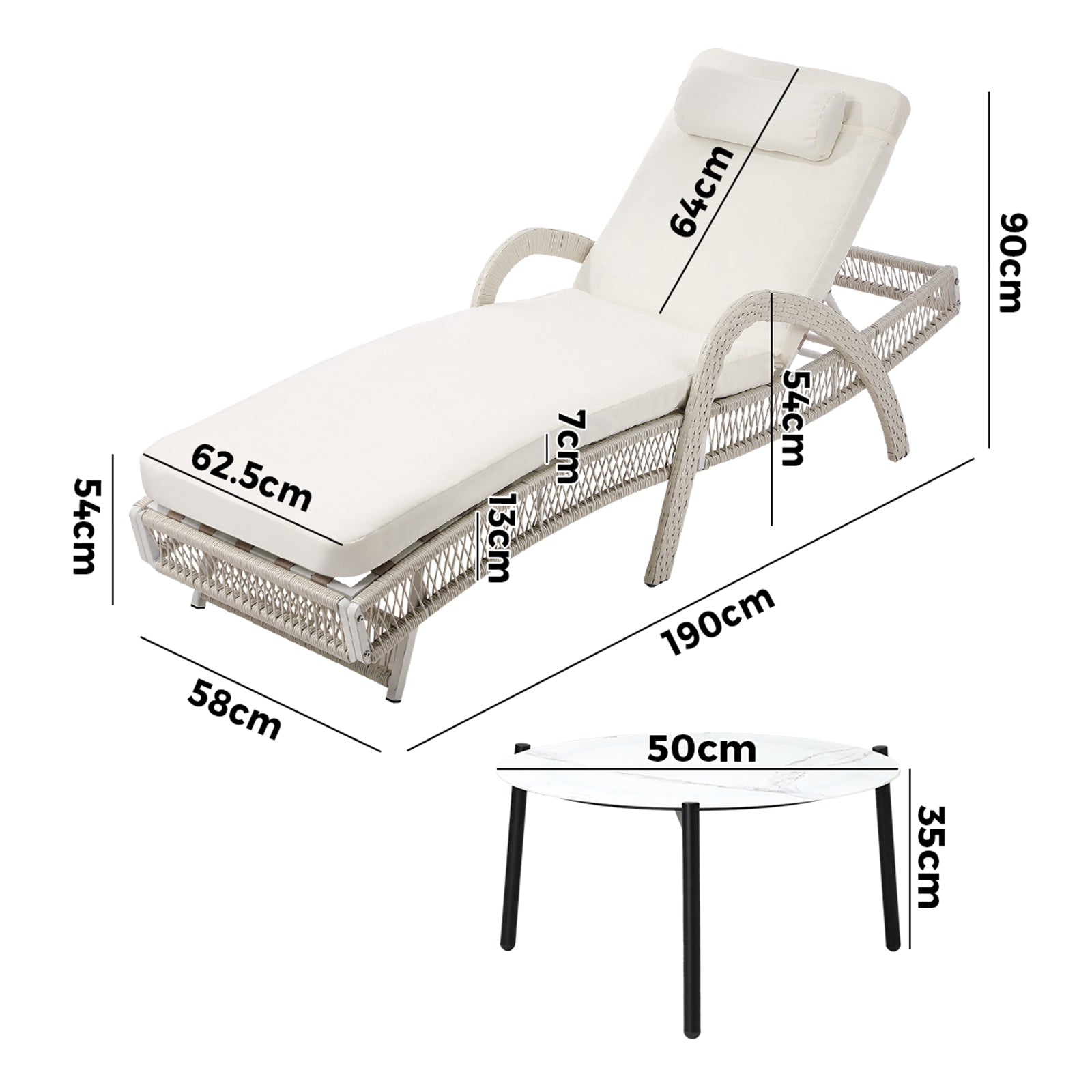 Livsip 3PCS Outdoor Sun Lounger Wicker Lounge Table Chairs Patio Furniture Beige - Sunyee