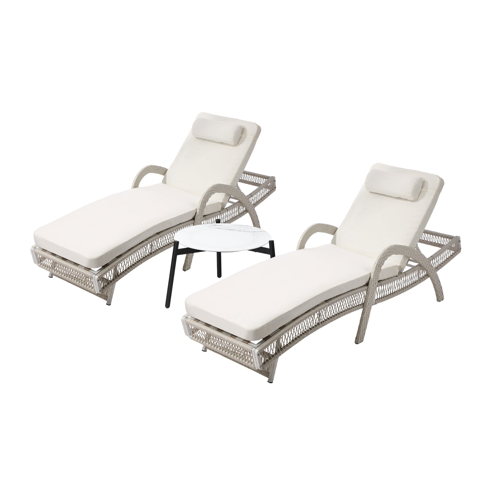 Livsip 3PCS Outdoor Sun Lounger Wicker Lounge Table Chairs Patio Furniture Beige - Sunyee