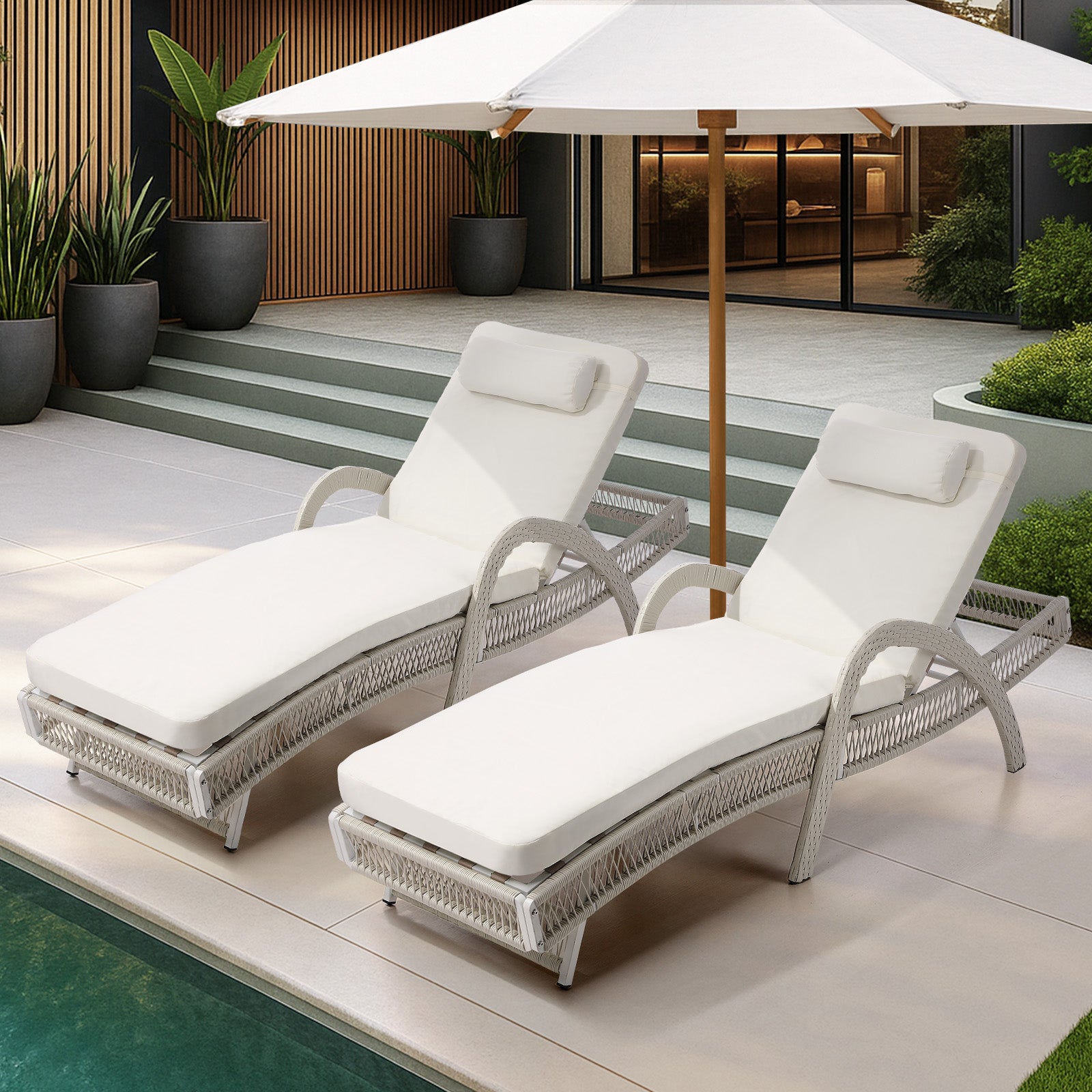 Livsip 2PCS Outdoor Sun Lounge Wicker Lounger Sofa Day Bed Patio Furniture Beige - Sunyee