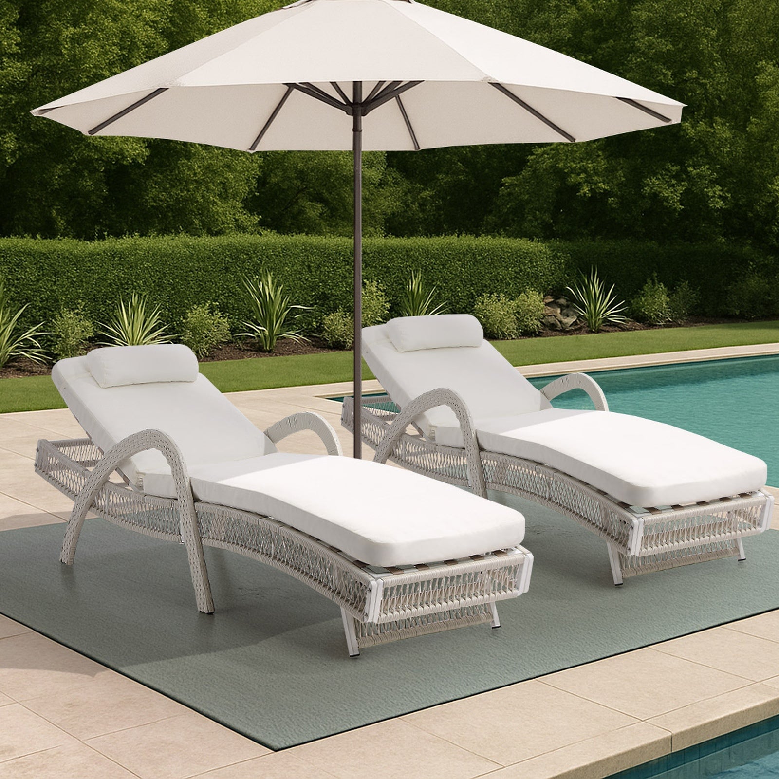 Livsip 2PCS Outdoor Sun Lounge Wicker Lounger Sofa Day Bed Patio Furniture Beige - Sunyee