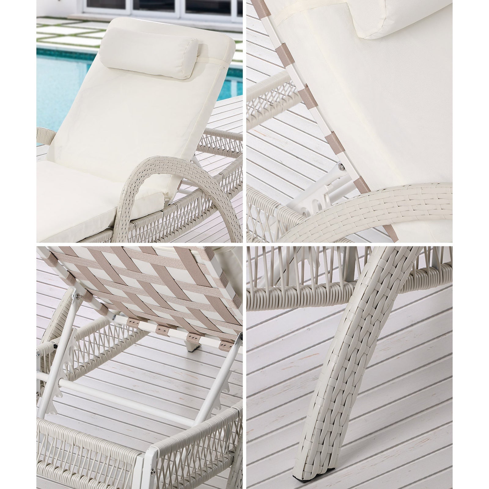 Livsip 2PCS Outdoor Sun Lounge Wicker Lounger Sofa Day Bed Patio Furniture Beige - Sunyee