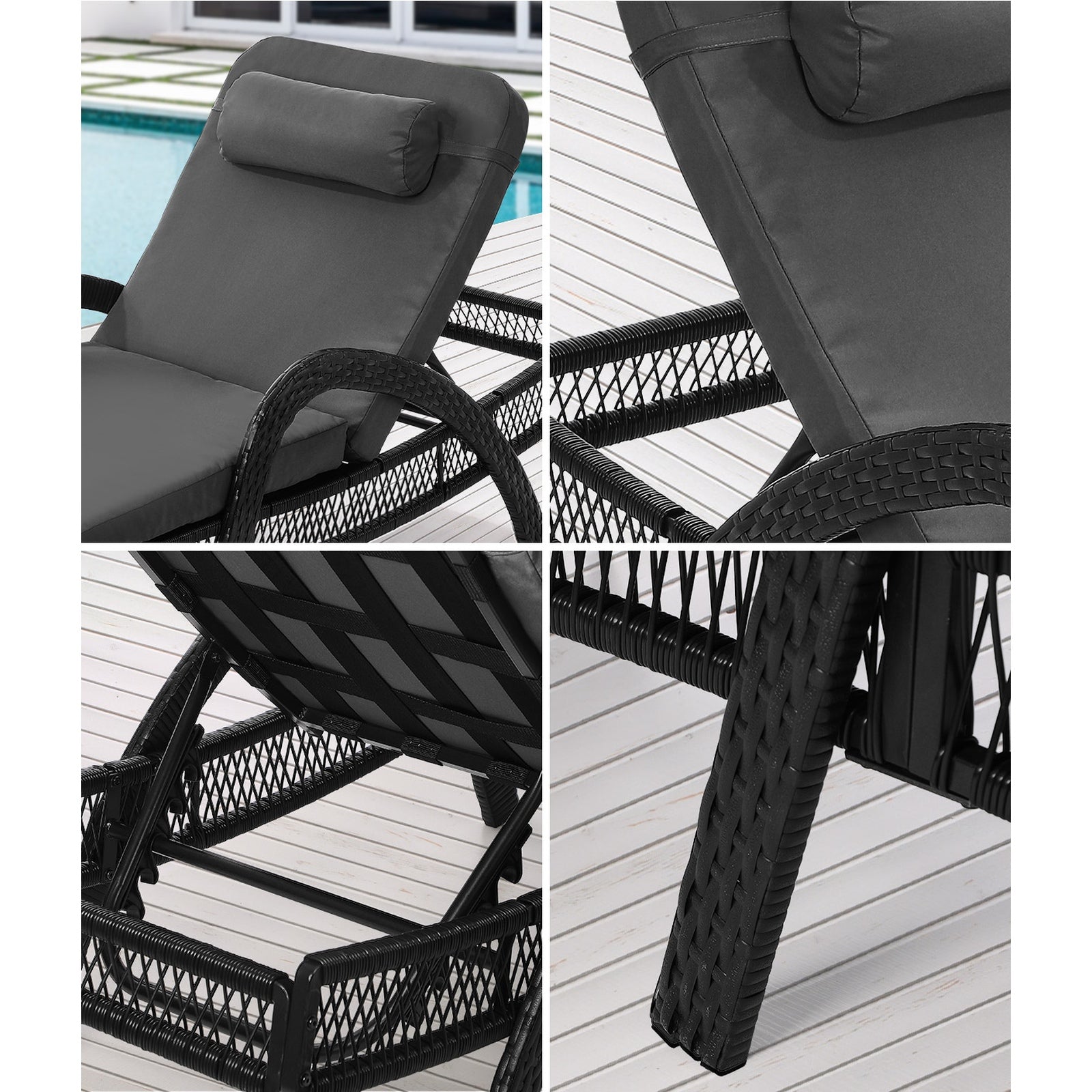 Livsip Sun Lounge Wicker Lounger Day Bed Outdoor Patio Furniture Grey - Sunyee