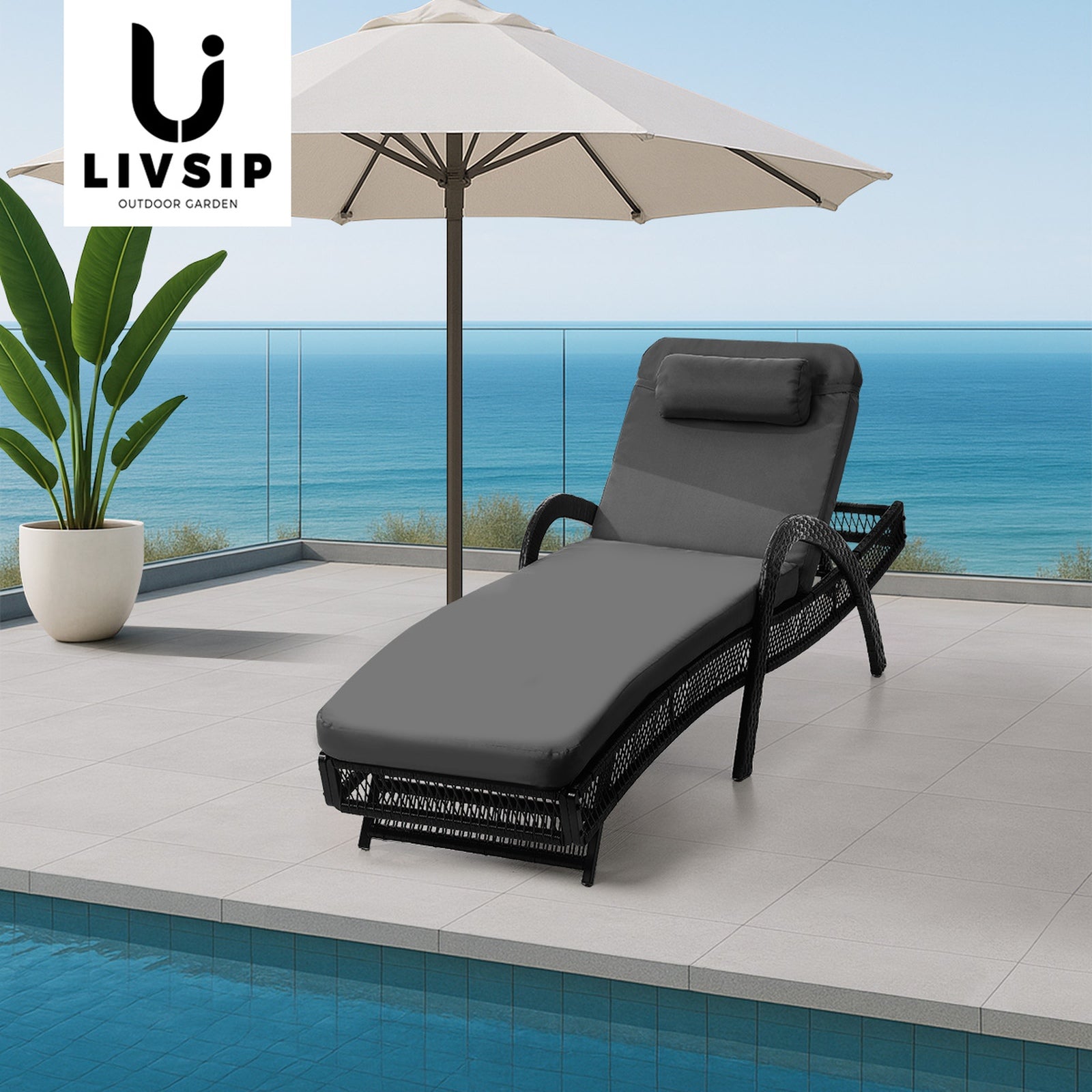 Livsip Sun Lounge Wicker Lounger Day Bed Outdoor Patio Furniture Grey - Sunyee