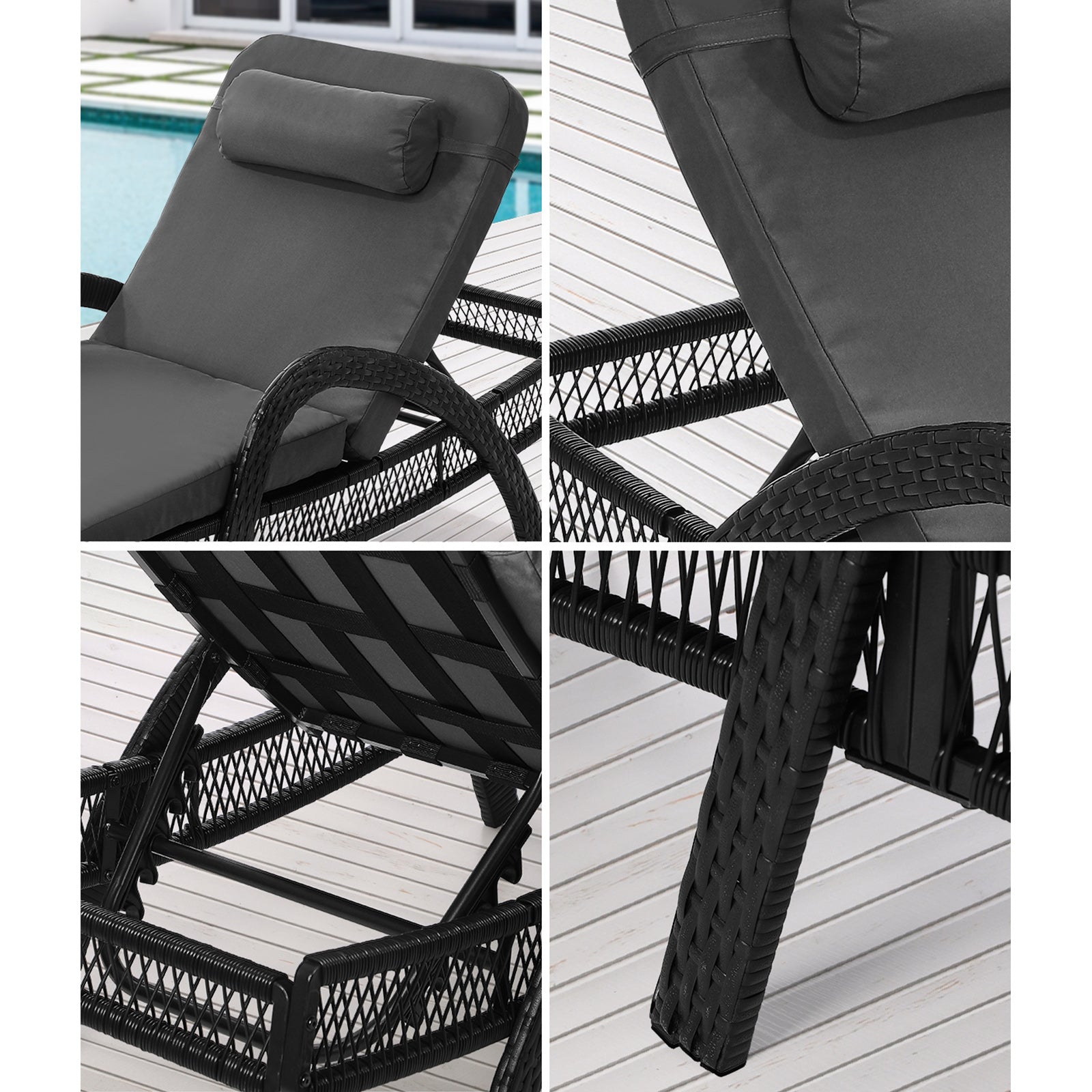 Livsip 3PCS Outdoor Sun Lounger Wicker Lounge Table Chairs Patio Furniture Grey - Sunyee