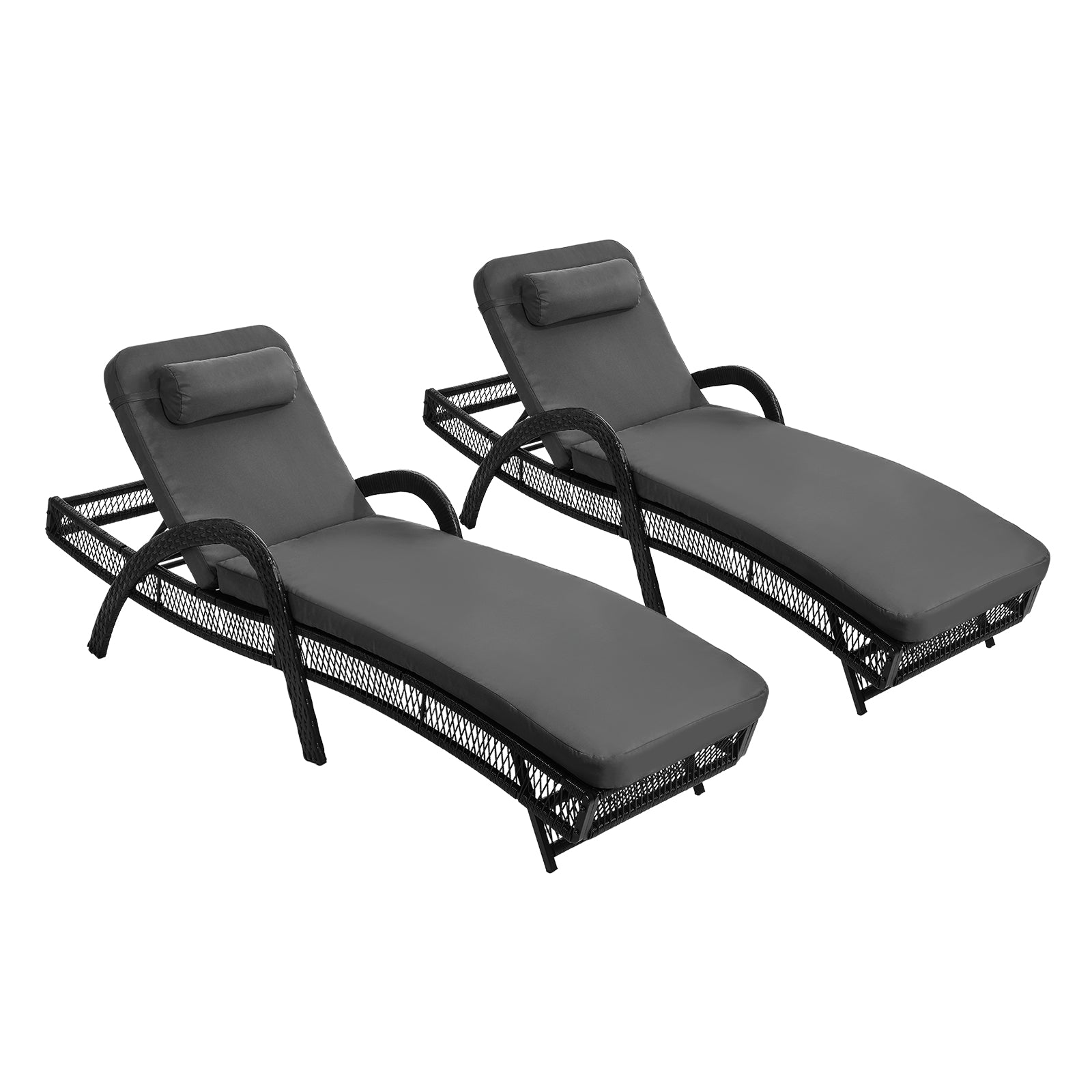 Livsip 3PCS Outdoor Sun Lounger Wicker Lounge Table Chairs Patio Furniture Grey - Sunyee