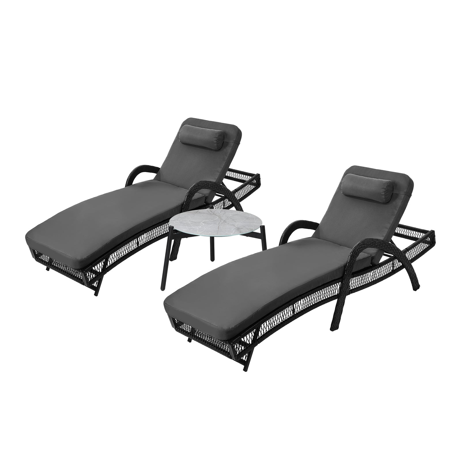 Livsip 3PCS Outdoor Sun Lounger Wicker Lounge Table Chairs Patio Furniture Grey - Sunyee