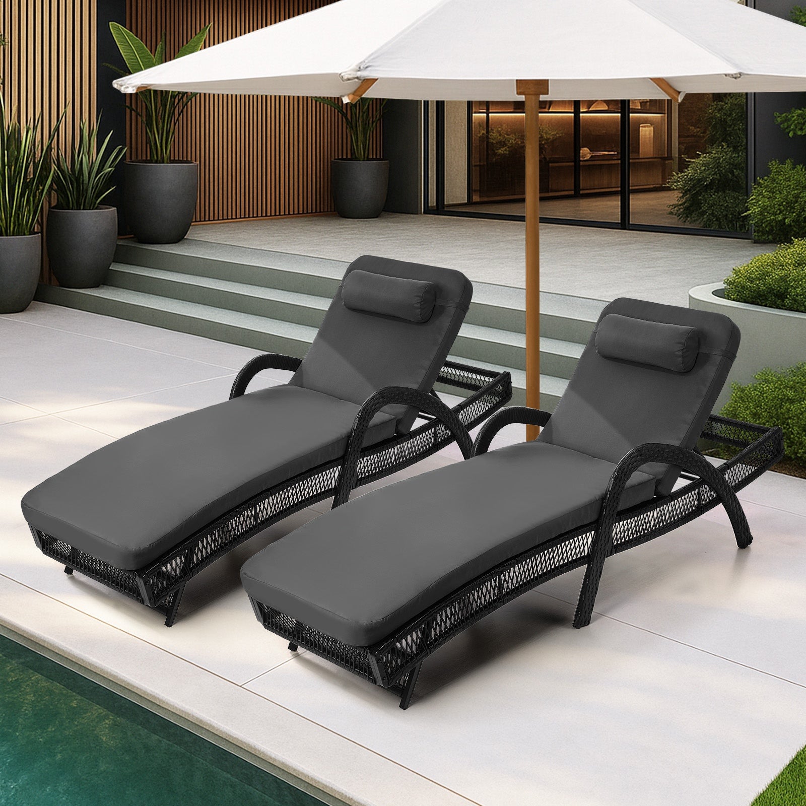 Livsip 2PCS Outdoor Sun Lounge Wicker Lounger Sofa Day Bed Patio Furniture Grey - Sunyee
