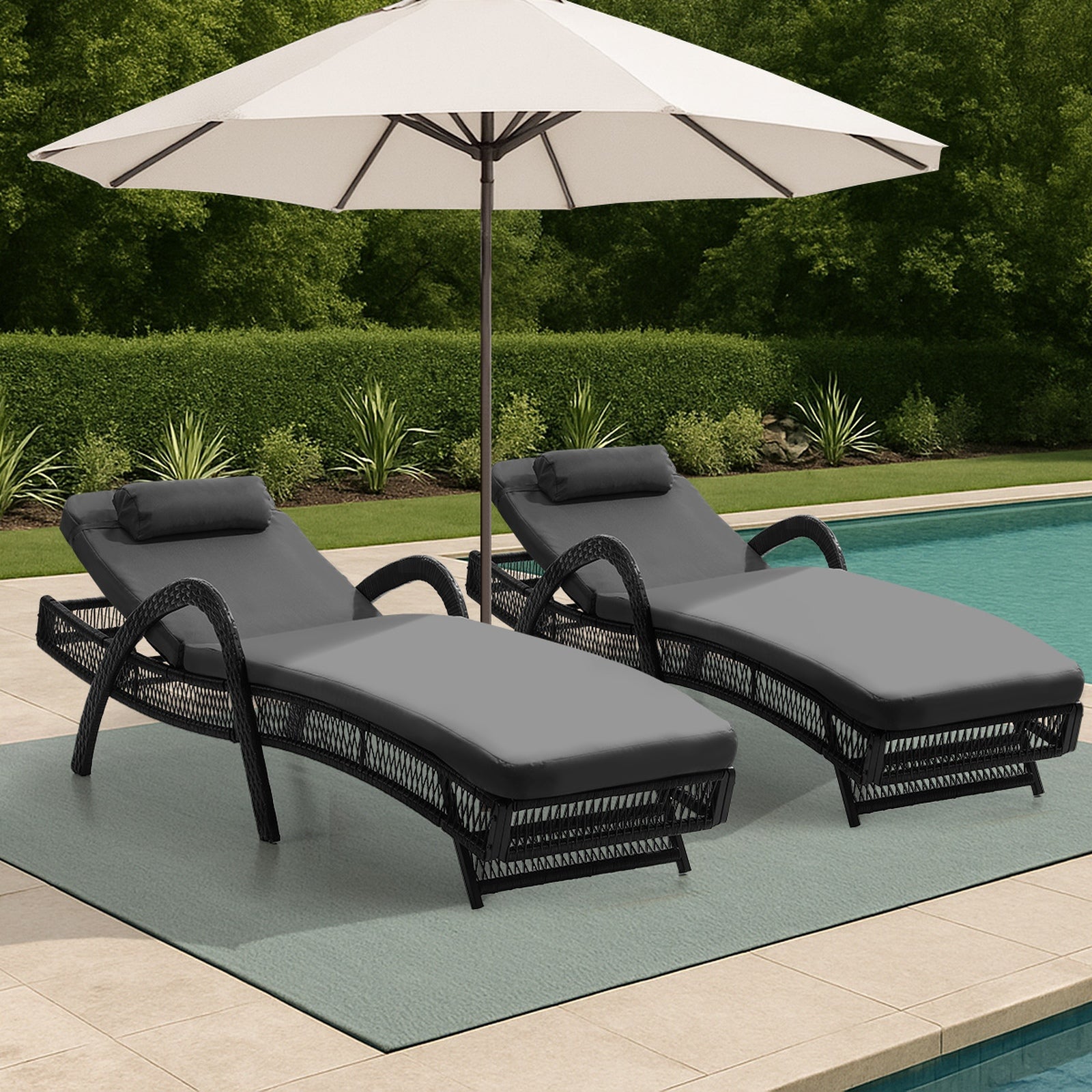 Livsip 2PCS Outdoor Sun Lounge Wicker Lounger Sofa Day Bed Patio Furniture Grey - Sunyee