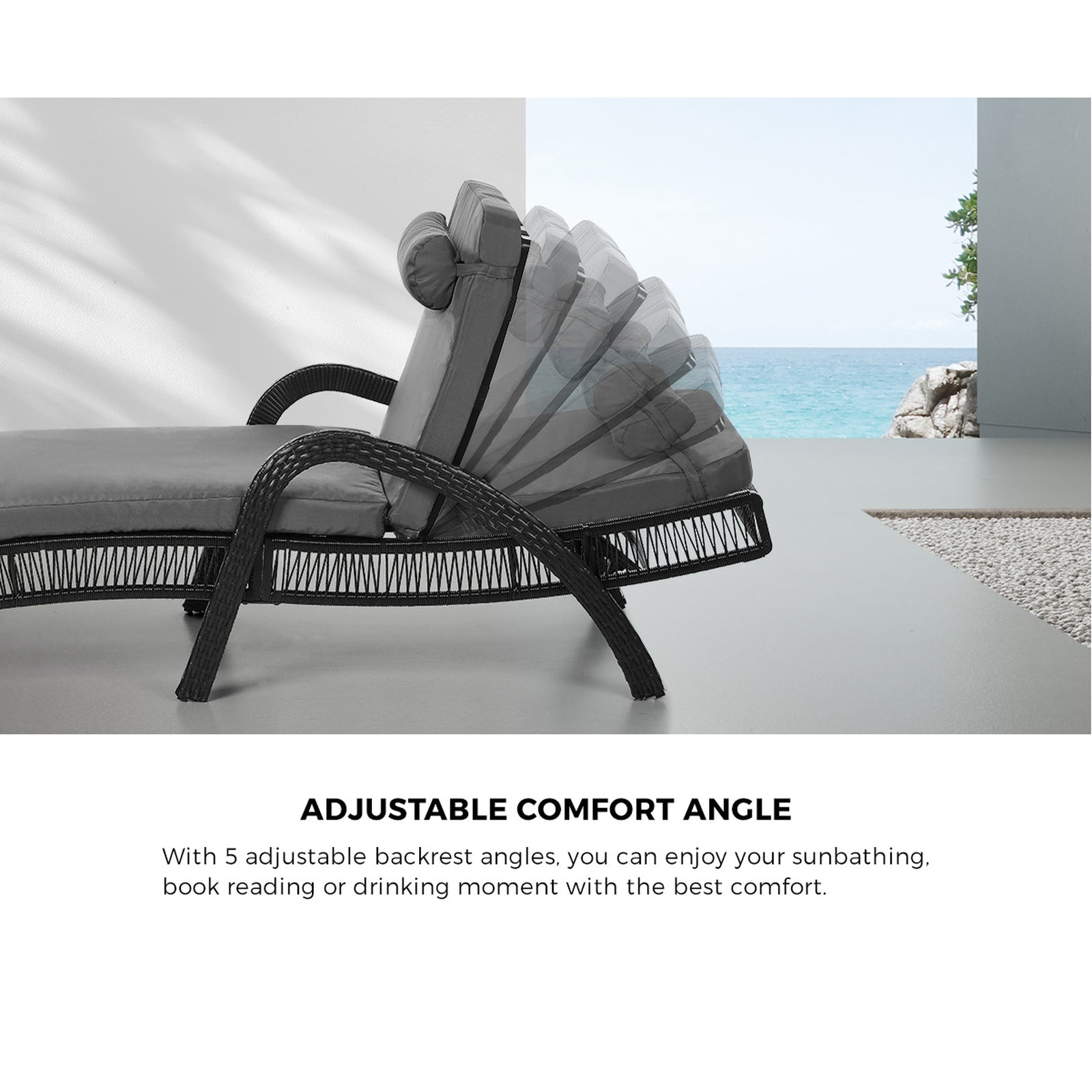 Livsip 2PCS Outdoor Sun Lounge Wicker Lounger Sofa Day Bed Patio Furniture Grey - Sunyee