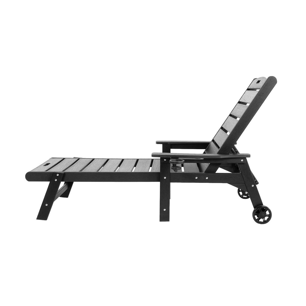 Livsip HDPE Sun Lounge Adjustable Outdoor Lounger Beach Chair with Wheels Black