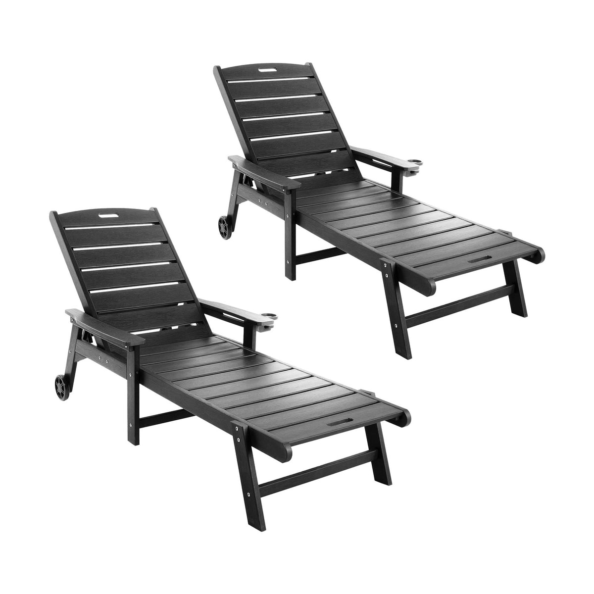Livsip 2PCS HDPE Sun Lounge Outdoor Lounger Beach Chair Patio Furniture Black