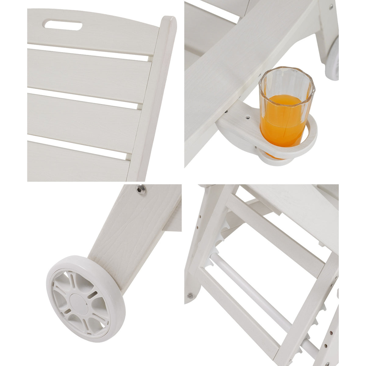 Livsip HDPE Sun Lounge Adjustable Outdoor Lounger Beach Chair with Wheels White