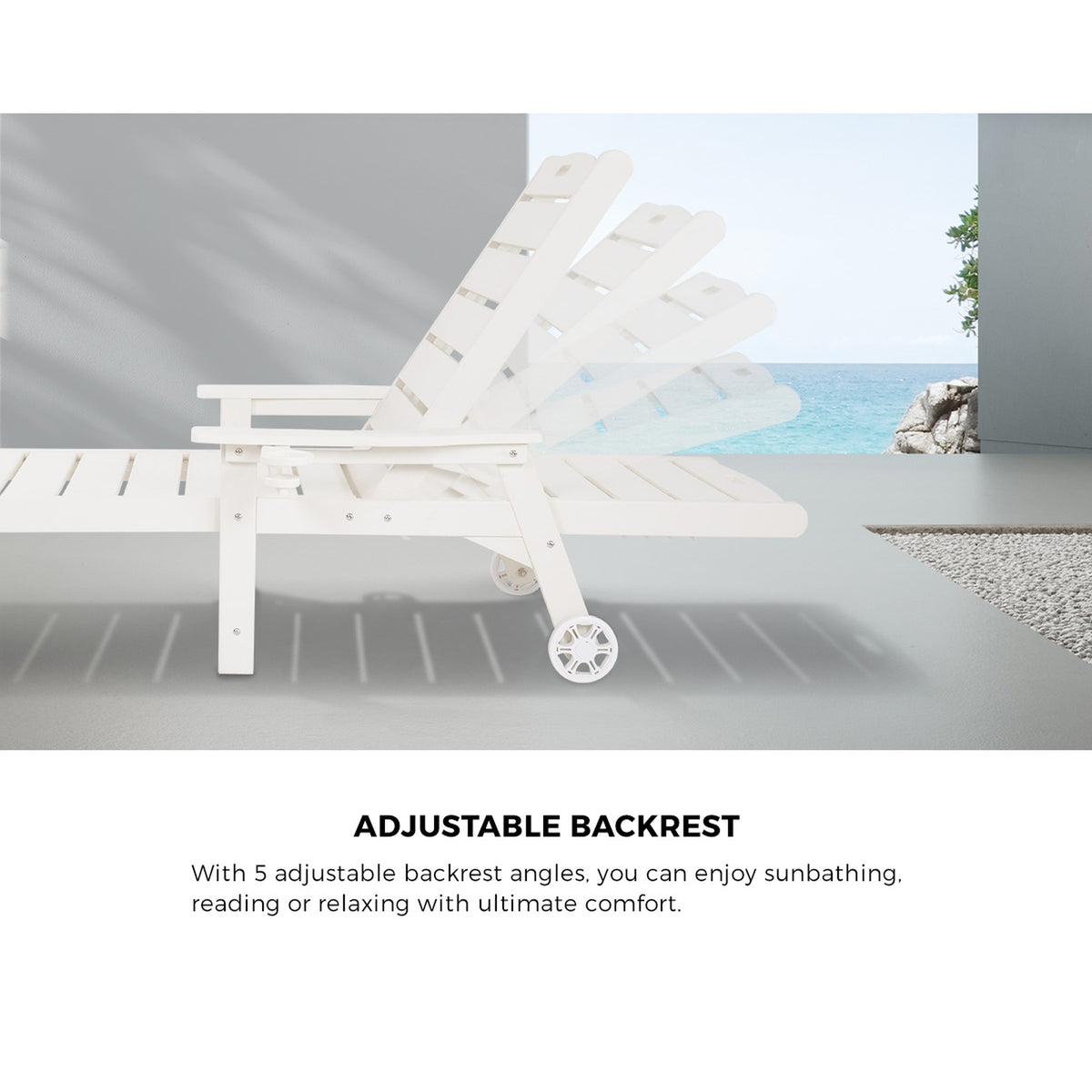 Livsip 2PCS HDPE Sun Lounge Outdoor Lounger Beach Chair Patio Furniture White