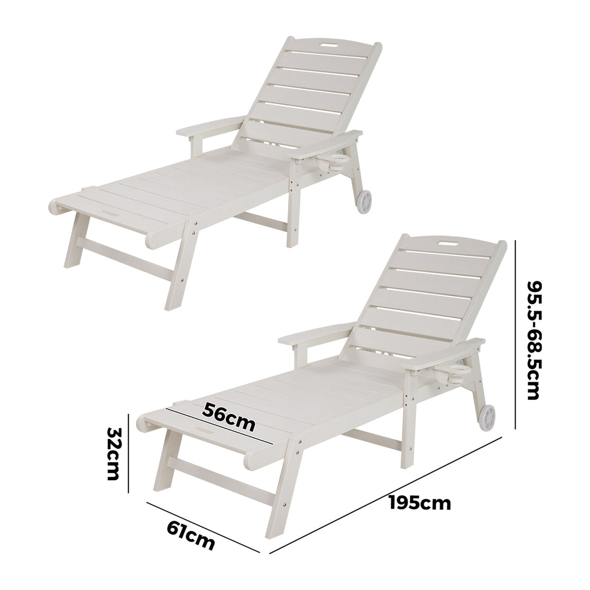 Livsip 2PCS HDPE Sun Lounge Outdoor Lounger Beach Chair Patio Furniture White