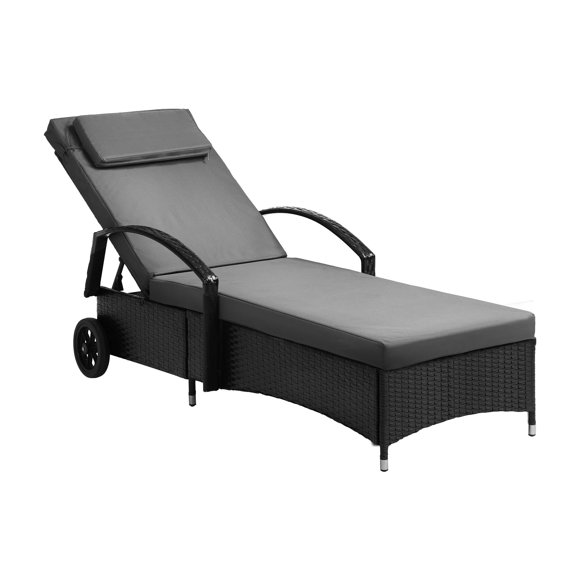 Livsip Wheeled Sun Lounger Day Bed Outdoor Setting Patio Furniture Black - Sunyee