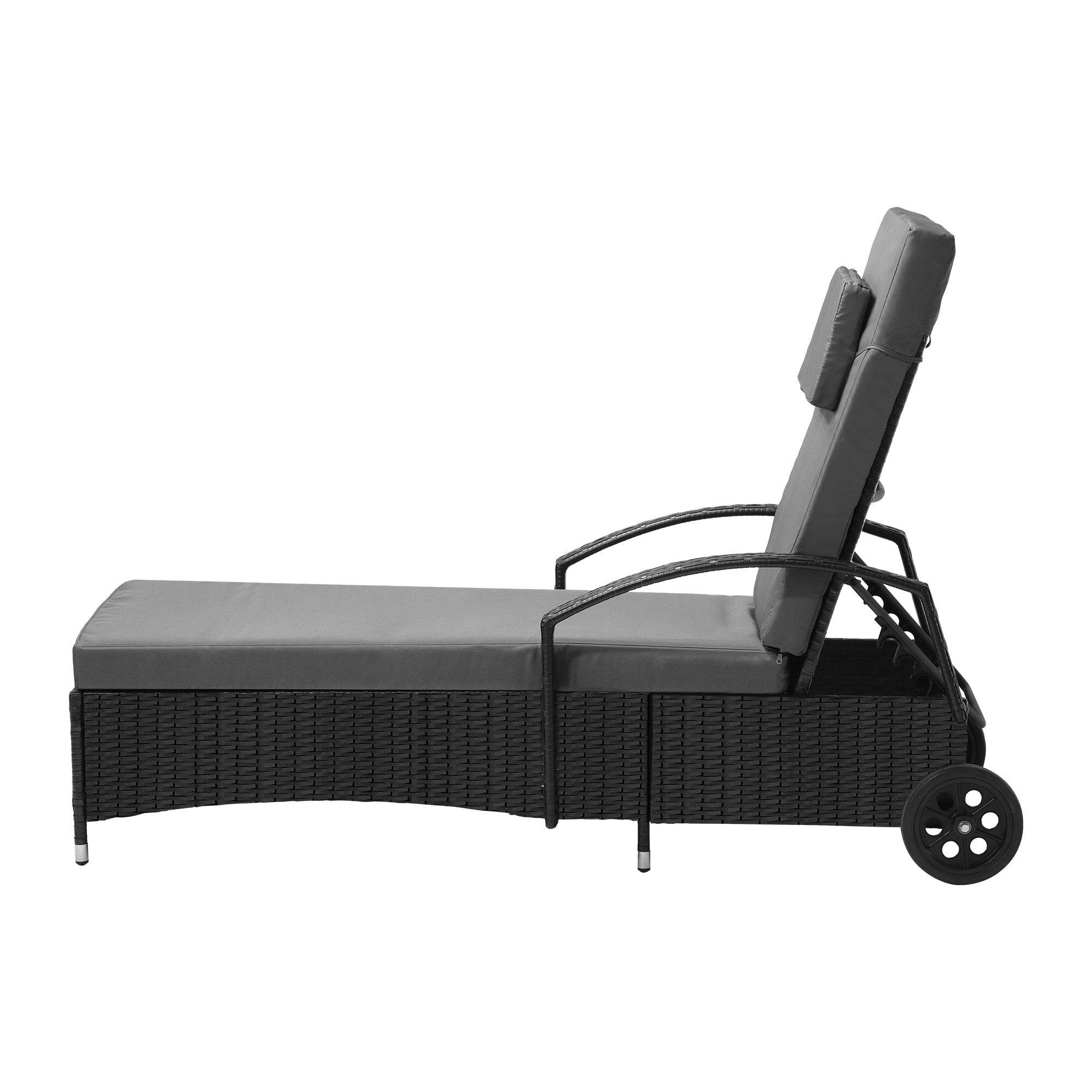 Livsip Wheeled Sun Lounger Day Bed Outdoor Setting Patio Furniture Black - Sunyee