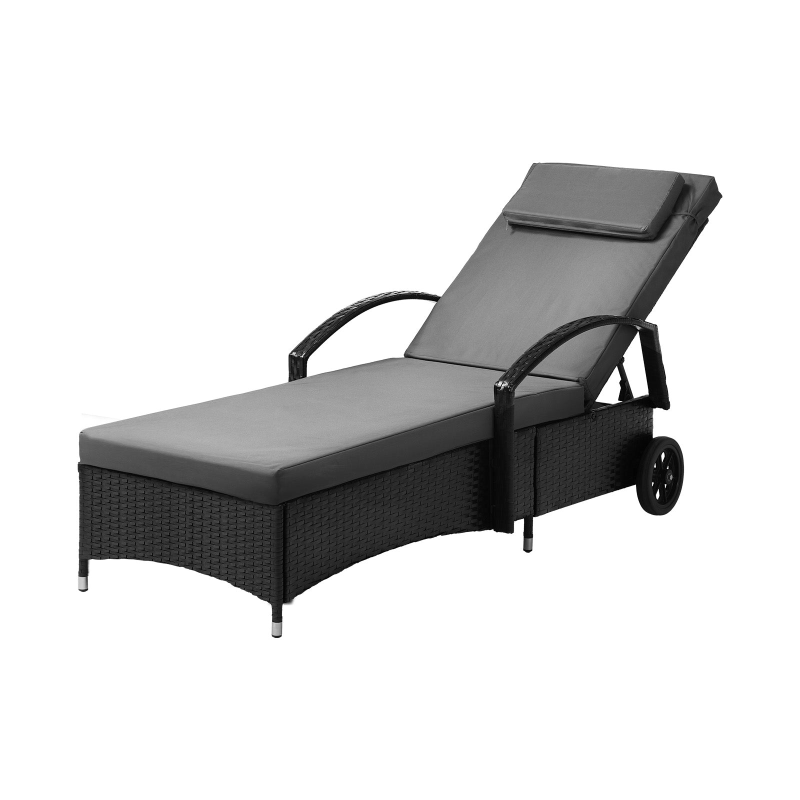 Livsip Wheeled Sun Lounger Day Bed Outdoor Setting Patio Furniture Black - Sunyee