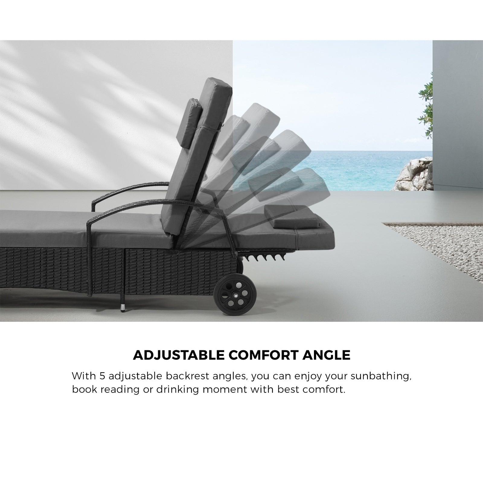 Livsip 2x Sun Lounge Wicker Lounger Chair Outdoor Furniture Day Bed Garden Black - Sunyee