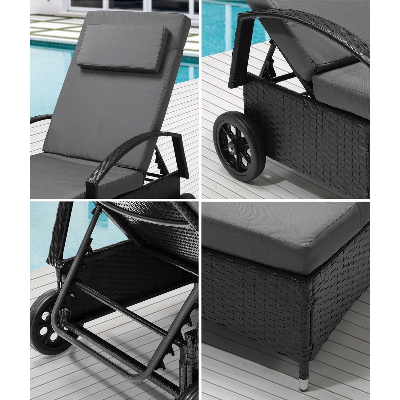 Livsip 2x Sun Lounge Wicker Lounger Chair Outdoor Furniture Day Bed Garden Black - Sunyee