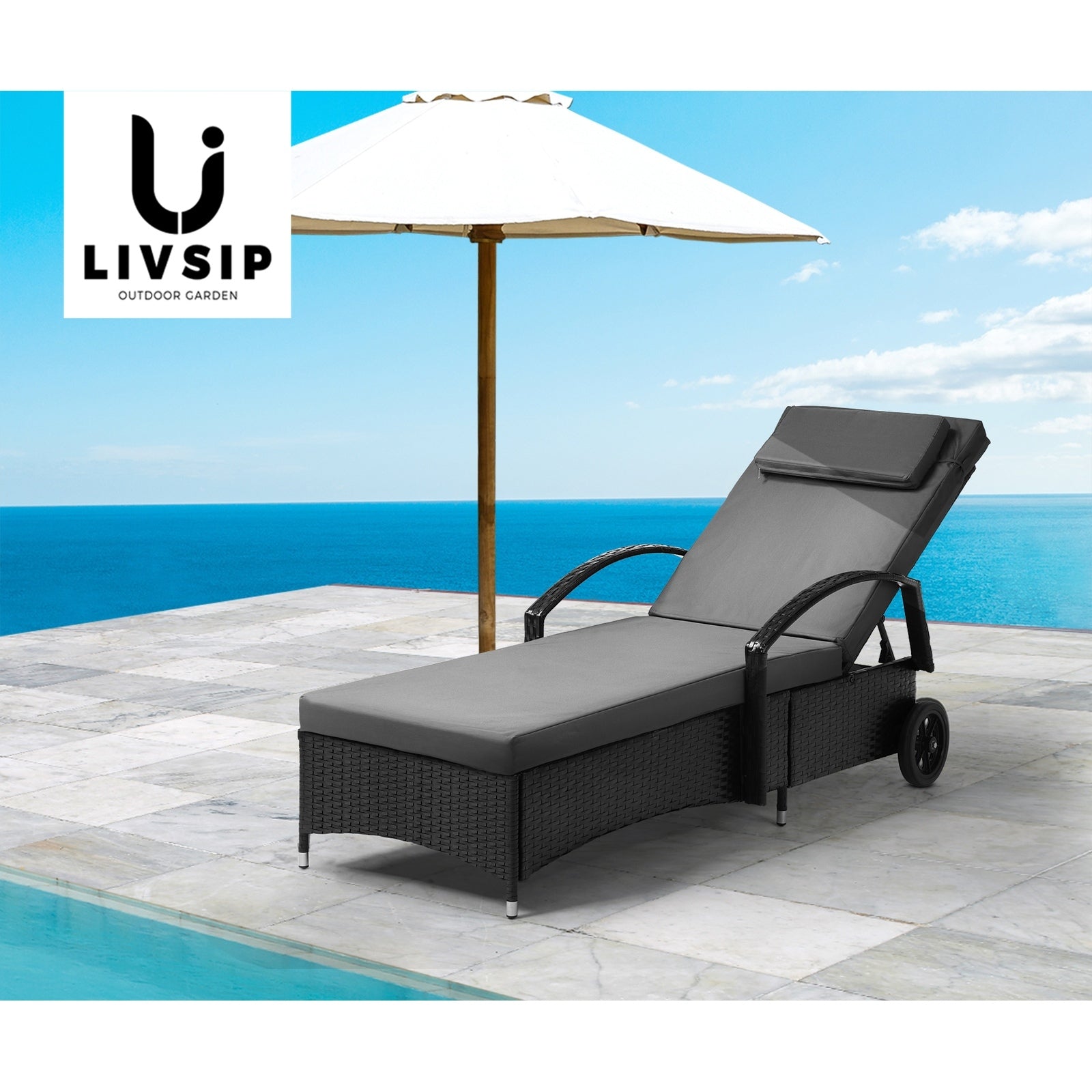 Livsip 2x Sun Lounge Wicker Lounger Chair Outdoor Furniture Day Bed Garden Black - Sunyee