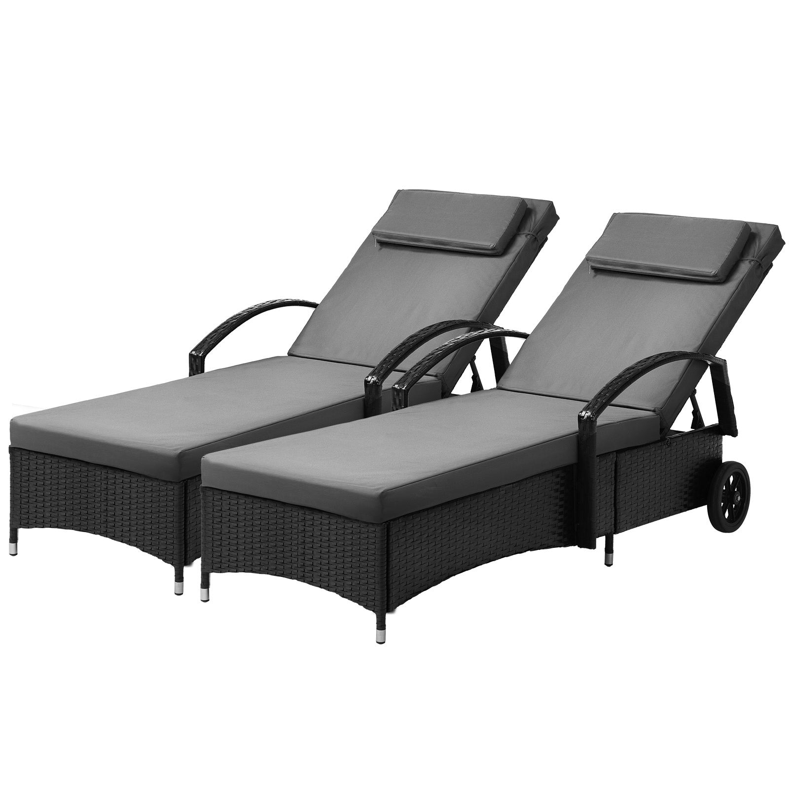 Livsip 2x Sun Lounge Wicker Lounger Chair Outdoor Furniture Day Bed Garden Black - Sunyee