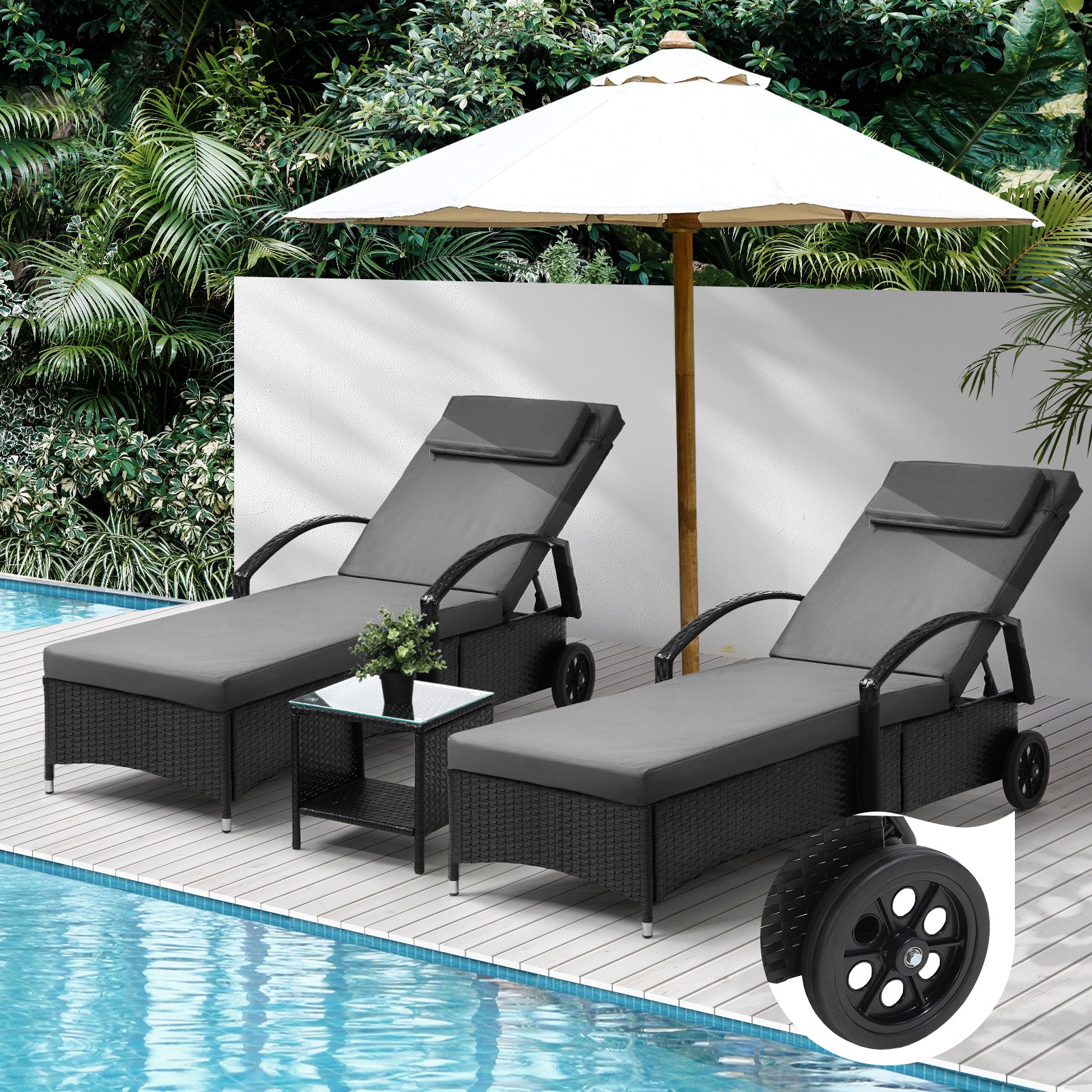 Livsip Sun Lounger Wicker Lounge Day Bed Table Outdoor Setting Patio Furniture - Sunyee
