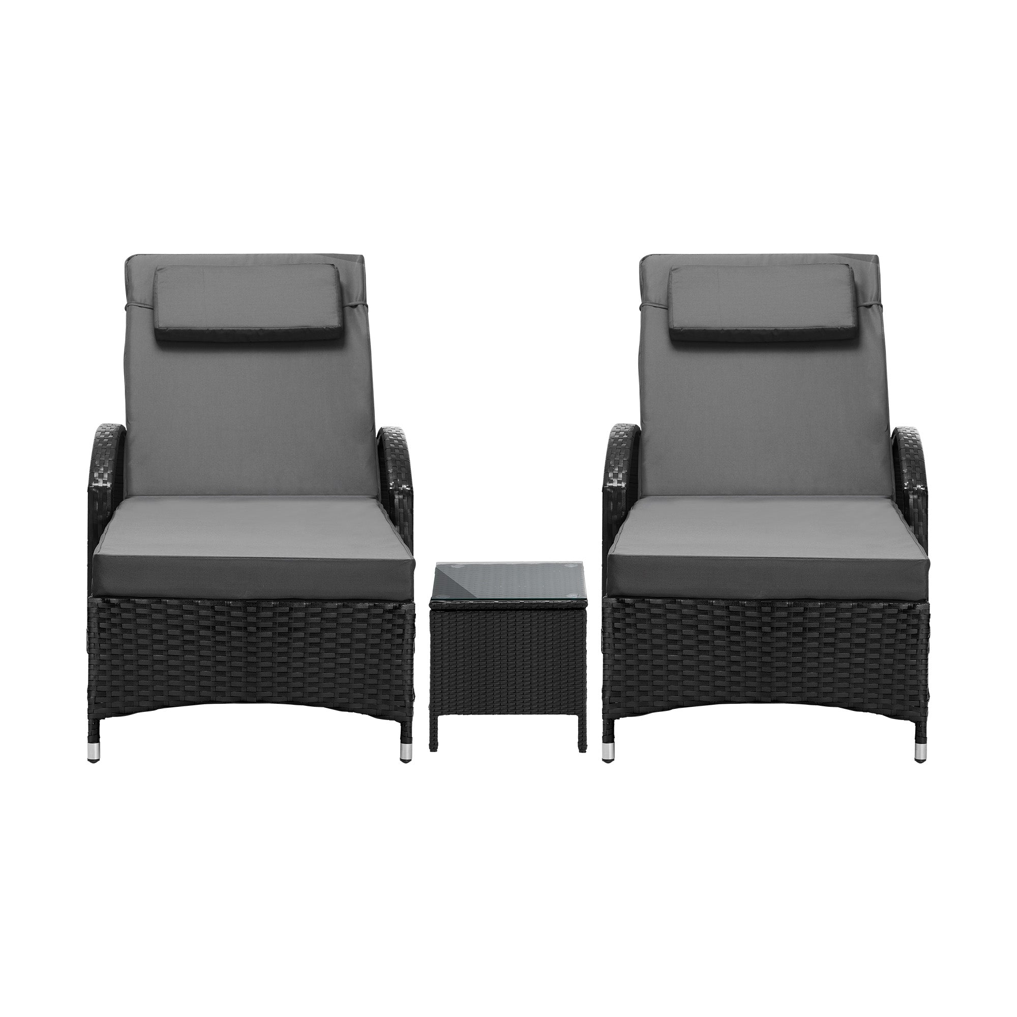 Livsip 2x Wheeled Sun Lounger Day Bed & Table Outdoor Setting Patio Furniture - Sunyee