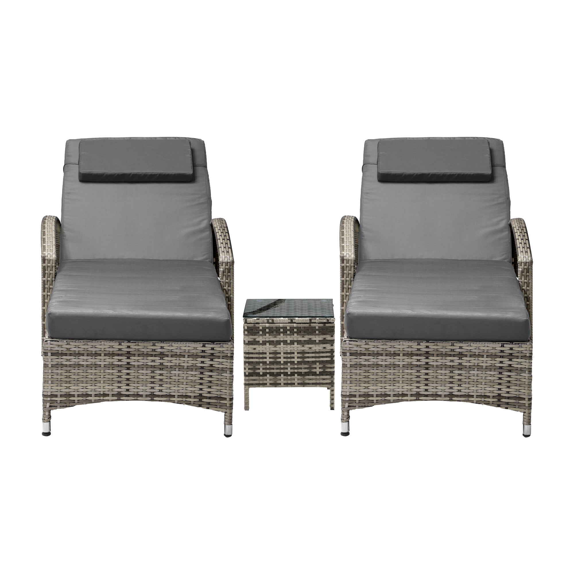 Livsip 2x Wheeled Sun Lounger Day Bed W/ Table Outdoor Setting Patio Furniture - Sunyee